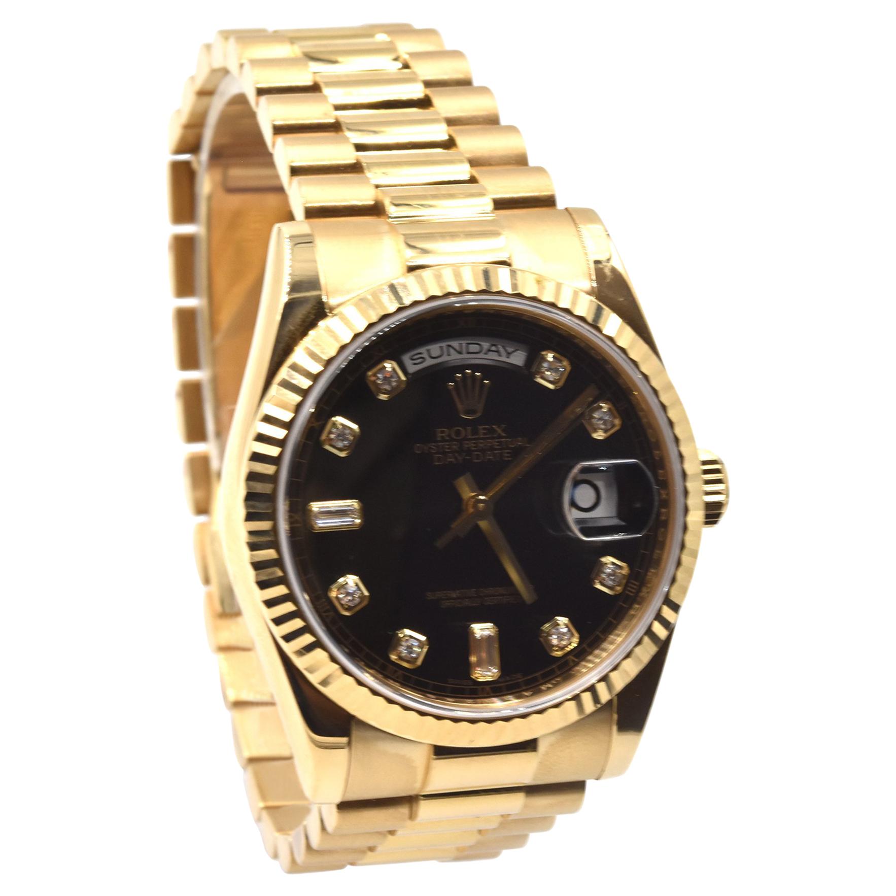 Rolex President Day-Date Factory Diamond Dial New-Style 18k Gold Watch 118238