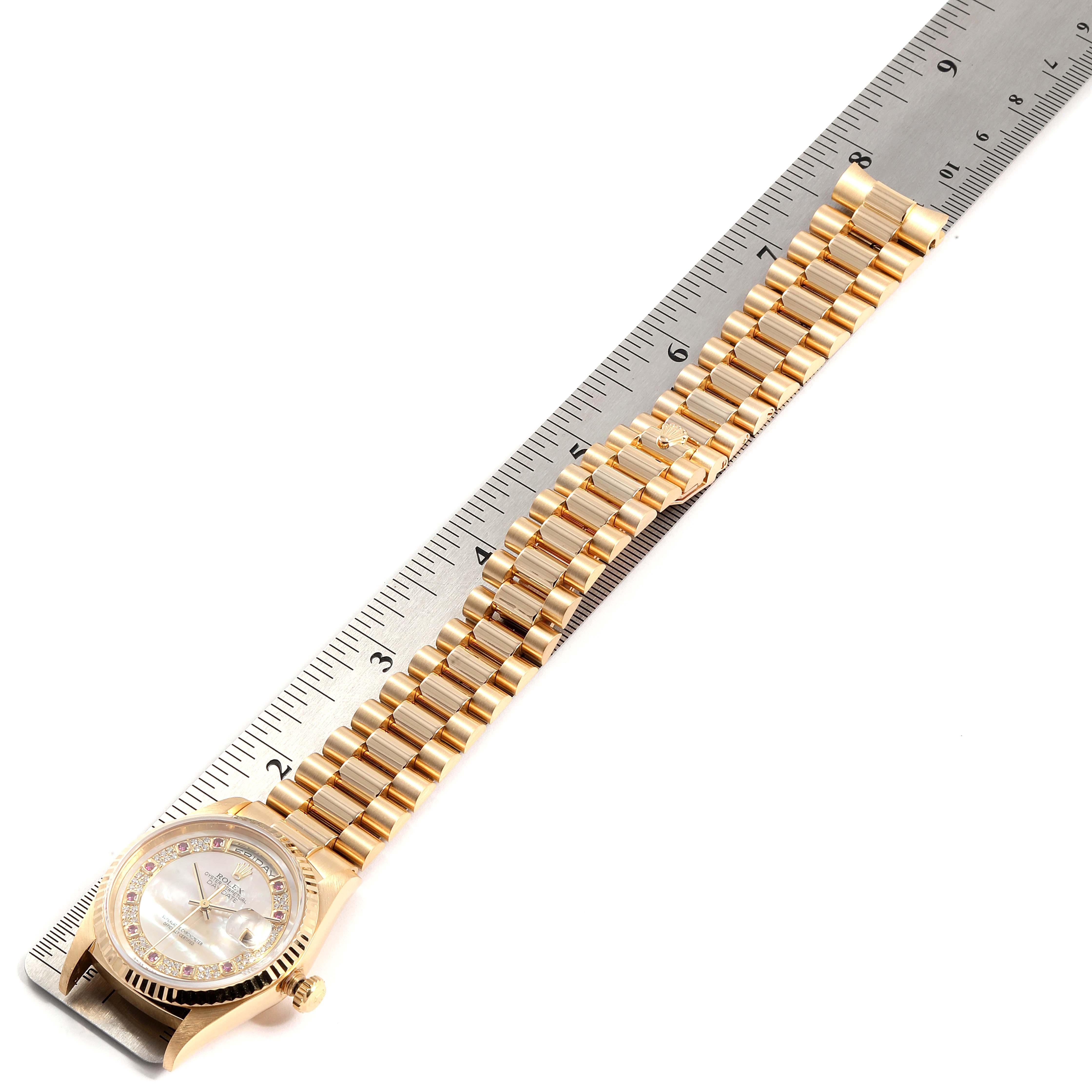 Rolex President Day-Date Gold MOP Myriad Diamond Ruby Men's Watch 18288 For Sale 4