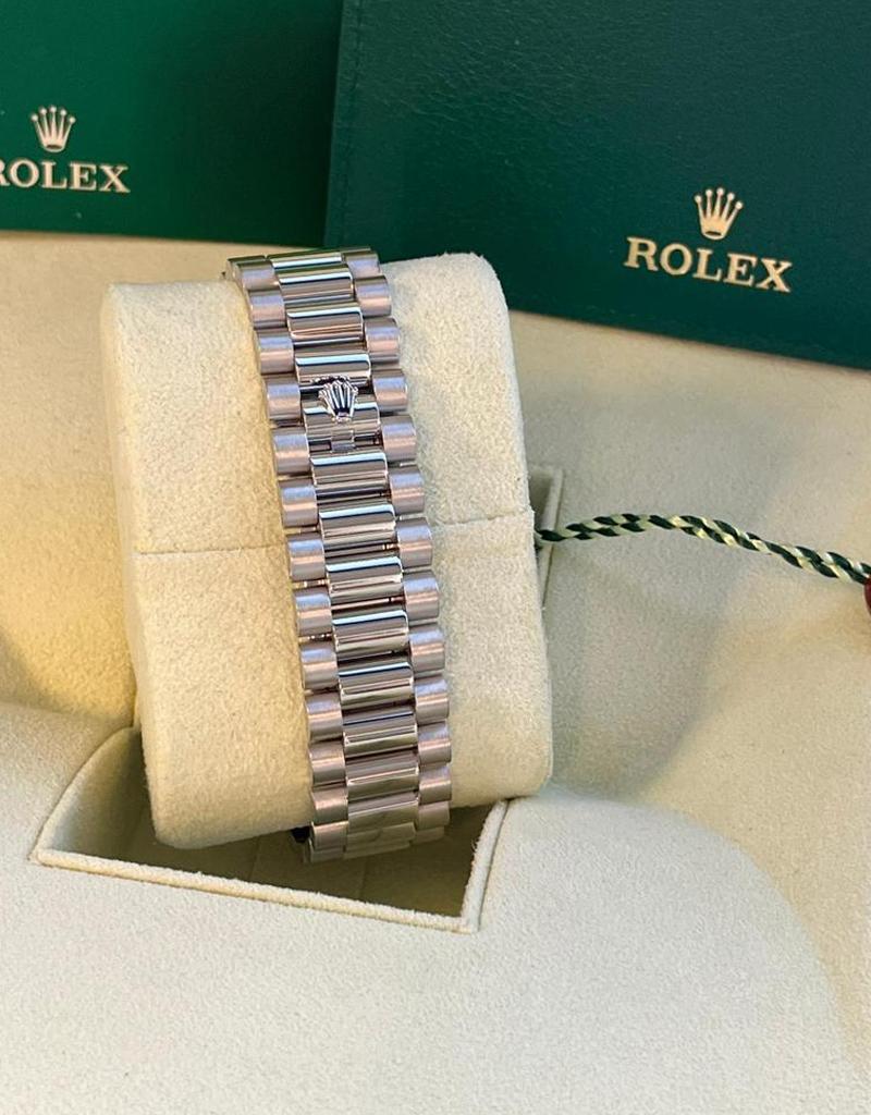 Rolex President Day-Date II 41mm Eisblaue Platinu-Uhr mit römischem Zifferblatt 218206  im Angebot 13