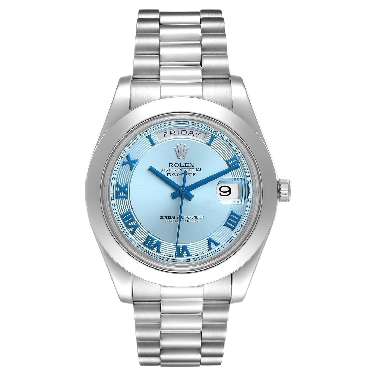 Rolex President Day-Date II 41 mm avec cadran romain bleu glace et montre en platine 218206  en vente