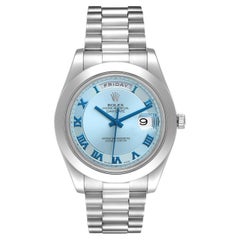 Rolex President Day-Date II 41mm Ice Blue Roman Dial Platinum Watch 218206 