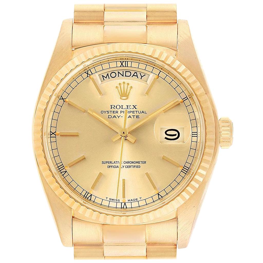 Rolex President Day-Date Mens 18 Karat Yellow Gold Men's Watch 18038 For Sale