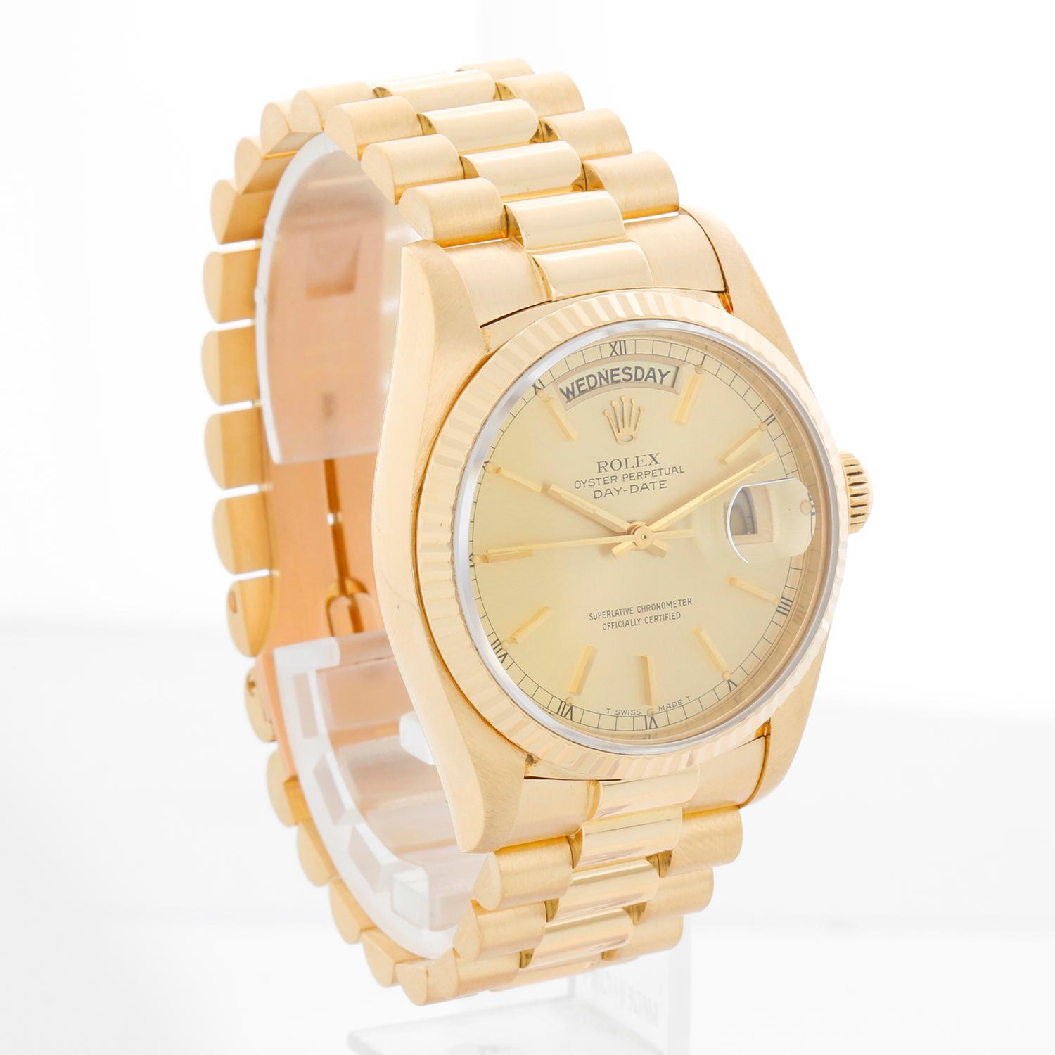 Rolex President Day-Date Men's 18k Gold Watch 18038 im Zustand „Hervorragend“ im Angebot in Dallas, TX