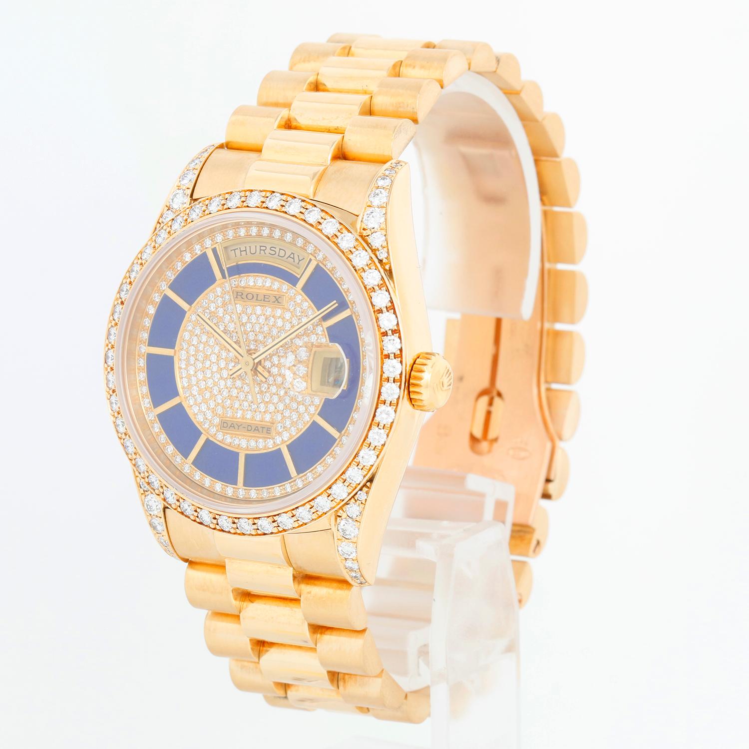 Montre Rolex President Day-Date pour homme en or 18 carats  Rolex Montre Lapis Diamond Dial 18388 Excellent état à Dallas, TX
