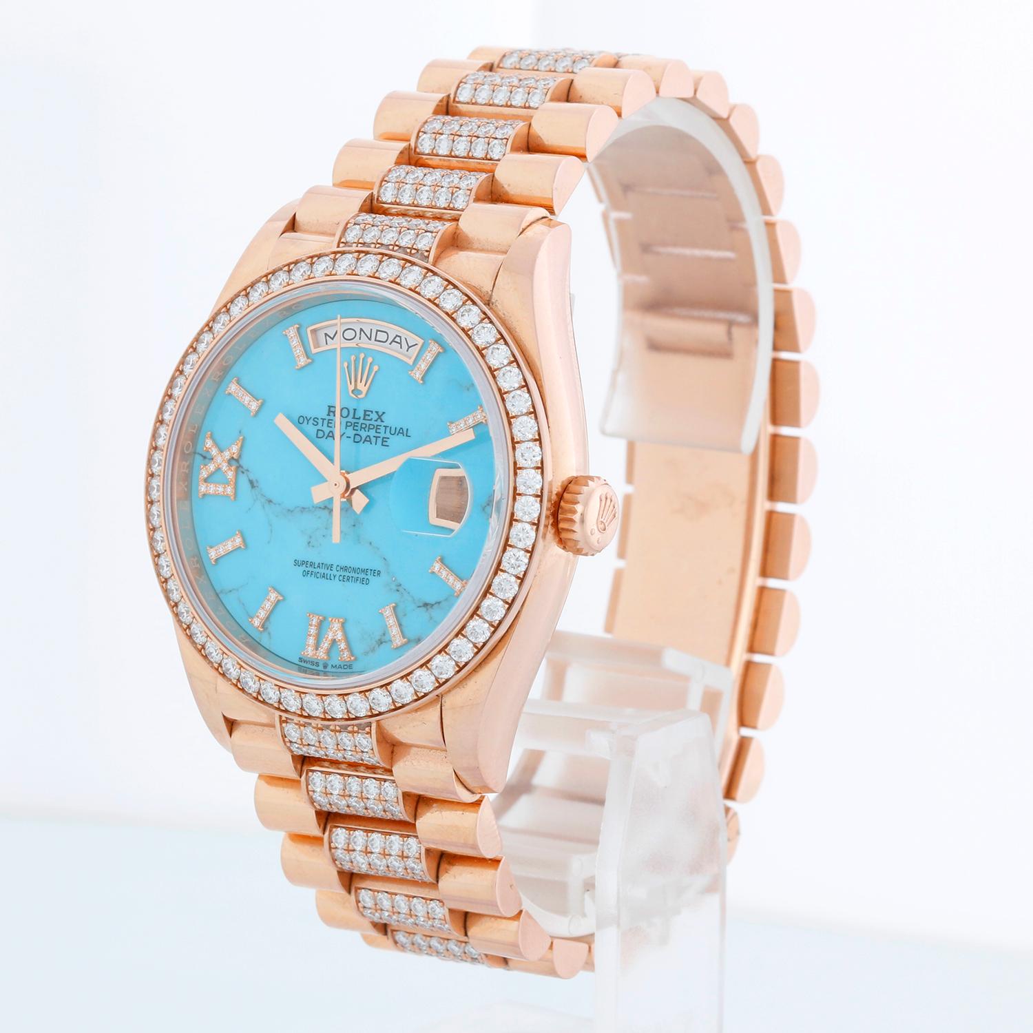 Rolex President Day-Date Men's 18k Rose Gold Watch 128345RBR im Zustand „Hervorragend“ im Angebot in Dallas, TX