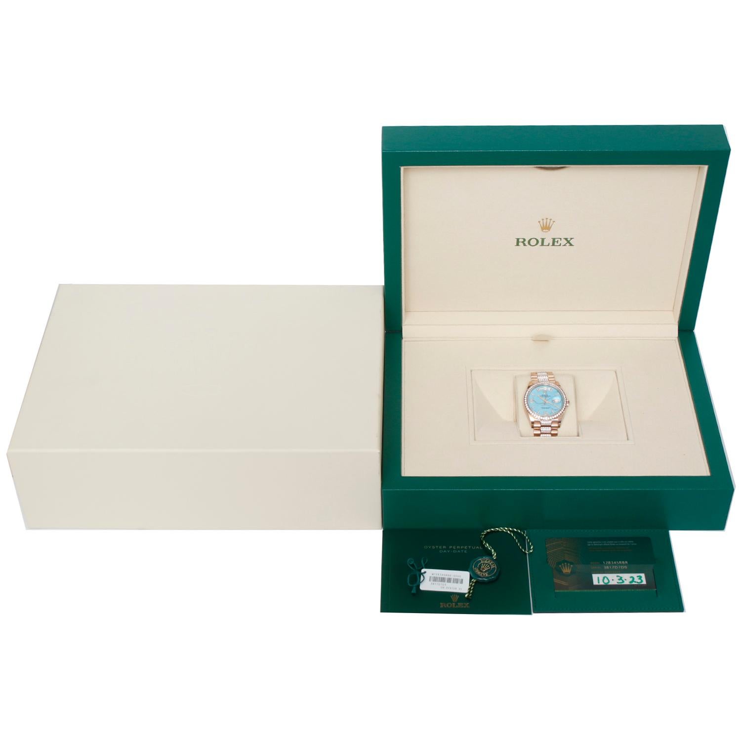 Rolex President Day-Date Men's 18k Rose Gold Watch 128345RBR im Angebot 2