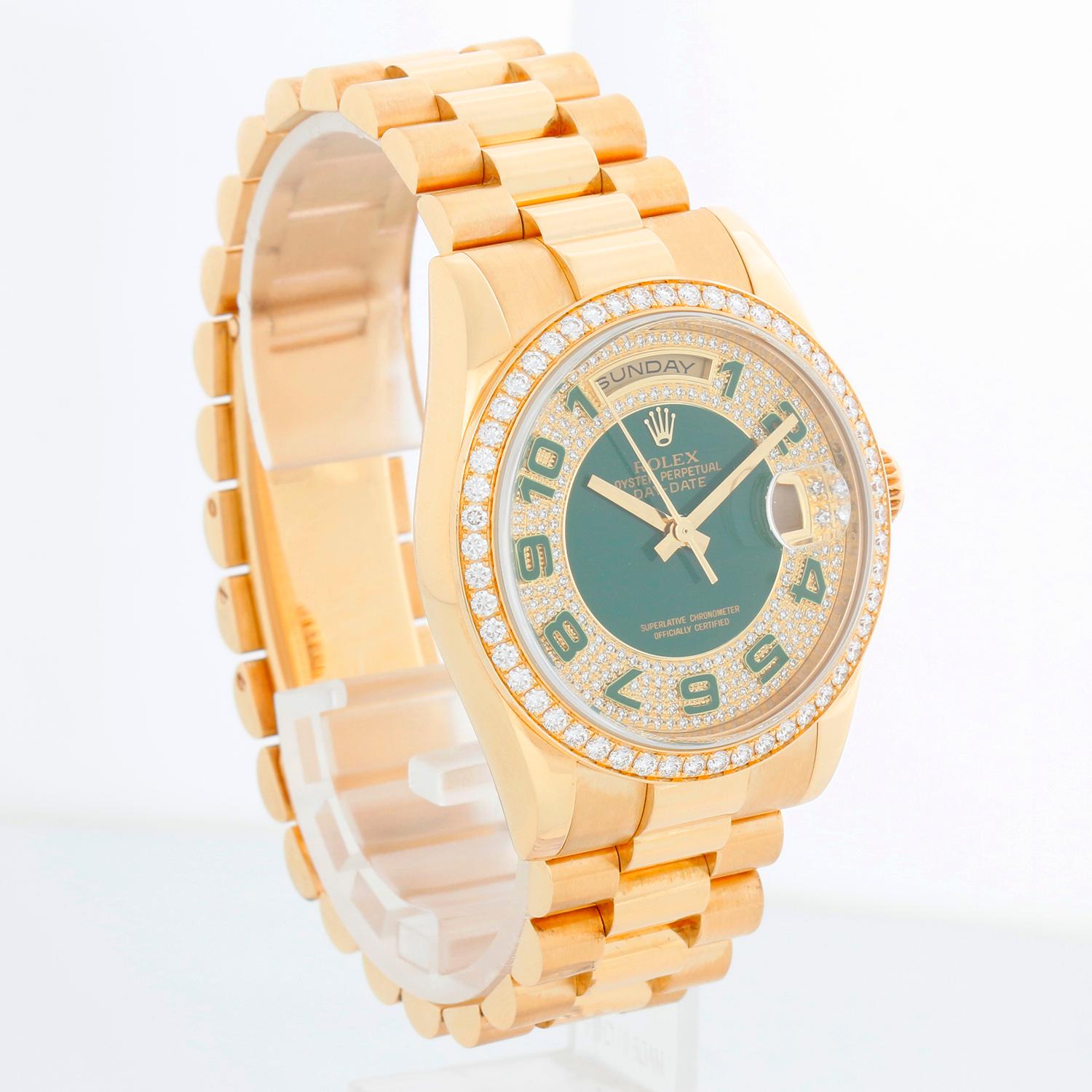 Rolex President Day-Date Men's Yellow Gold Watch Factory Diamonds 118348 In Excellent Condition For Sale In Dallas, TX