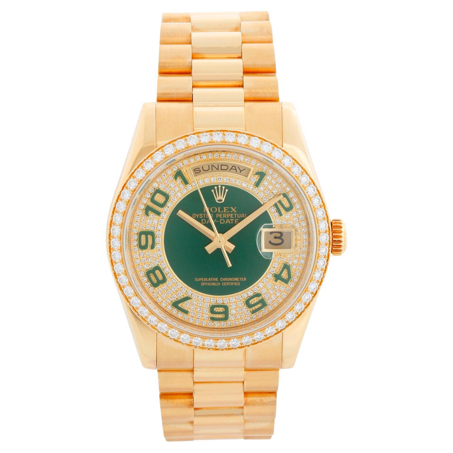 Rolex President Day-Date Men's Yellow Gold Watch Factory Diamonds 118348 For Sale