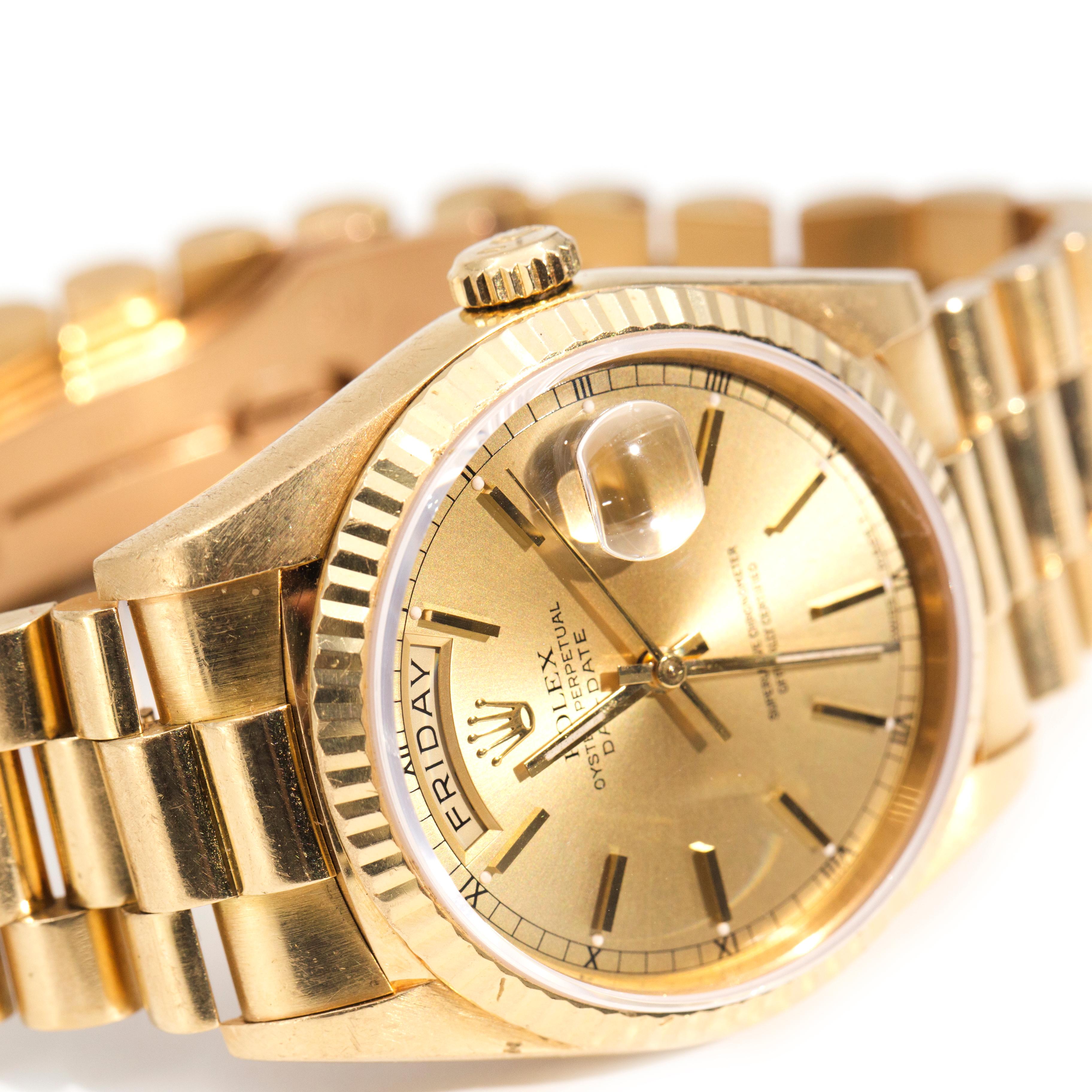 Rolex President Day-Date Model 18238 Solid 18 Carat Gold Watch with Box Papers In Good Condition In Hamilton, AU