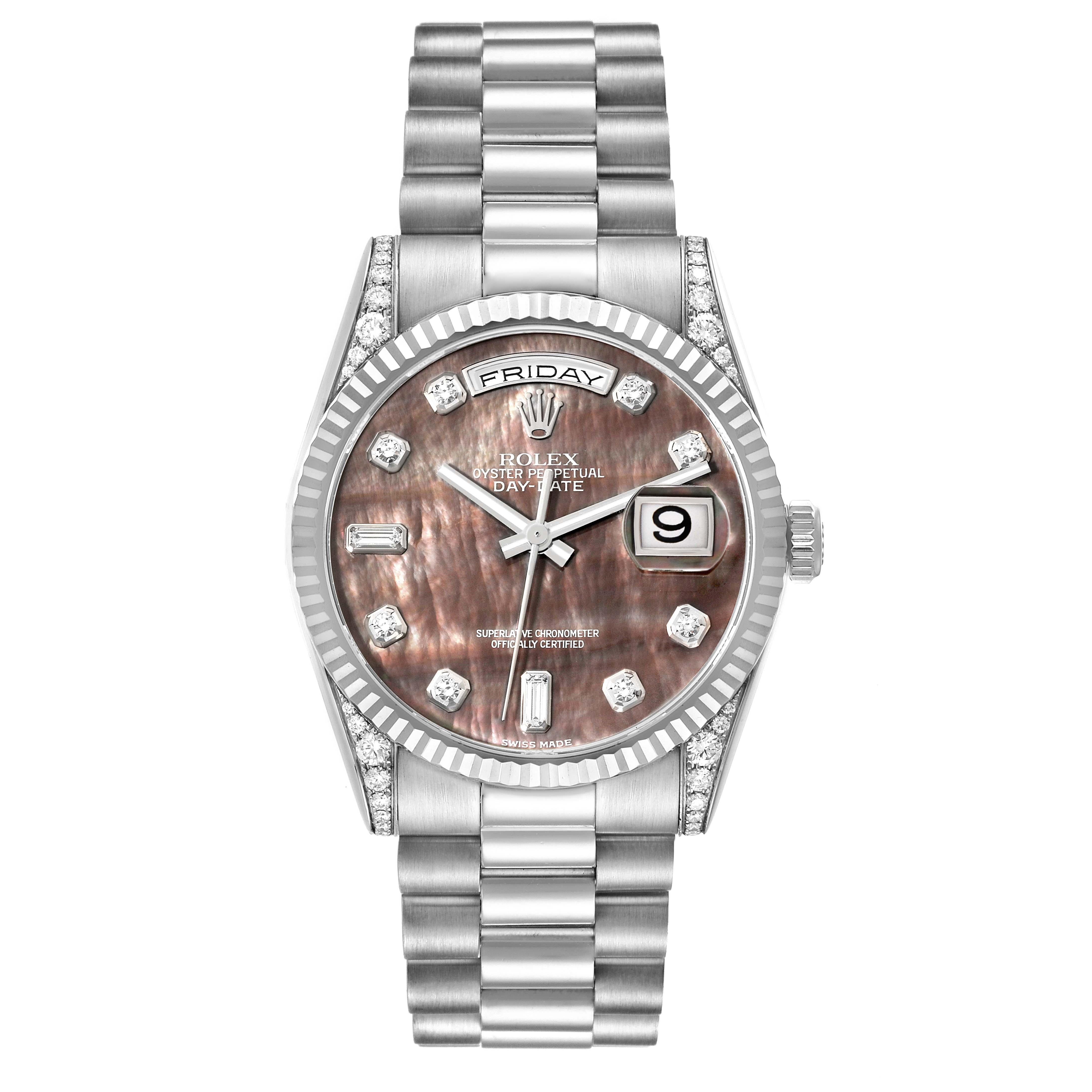 Rolex President Day-Date Mother of Pearl White Gold Diamond Mens Watch For Sale 4