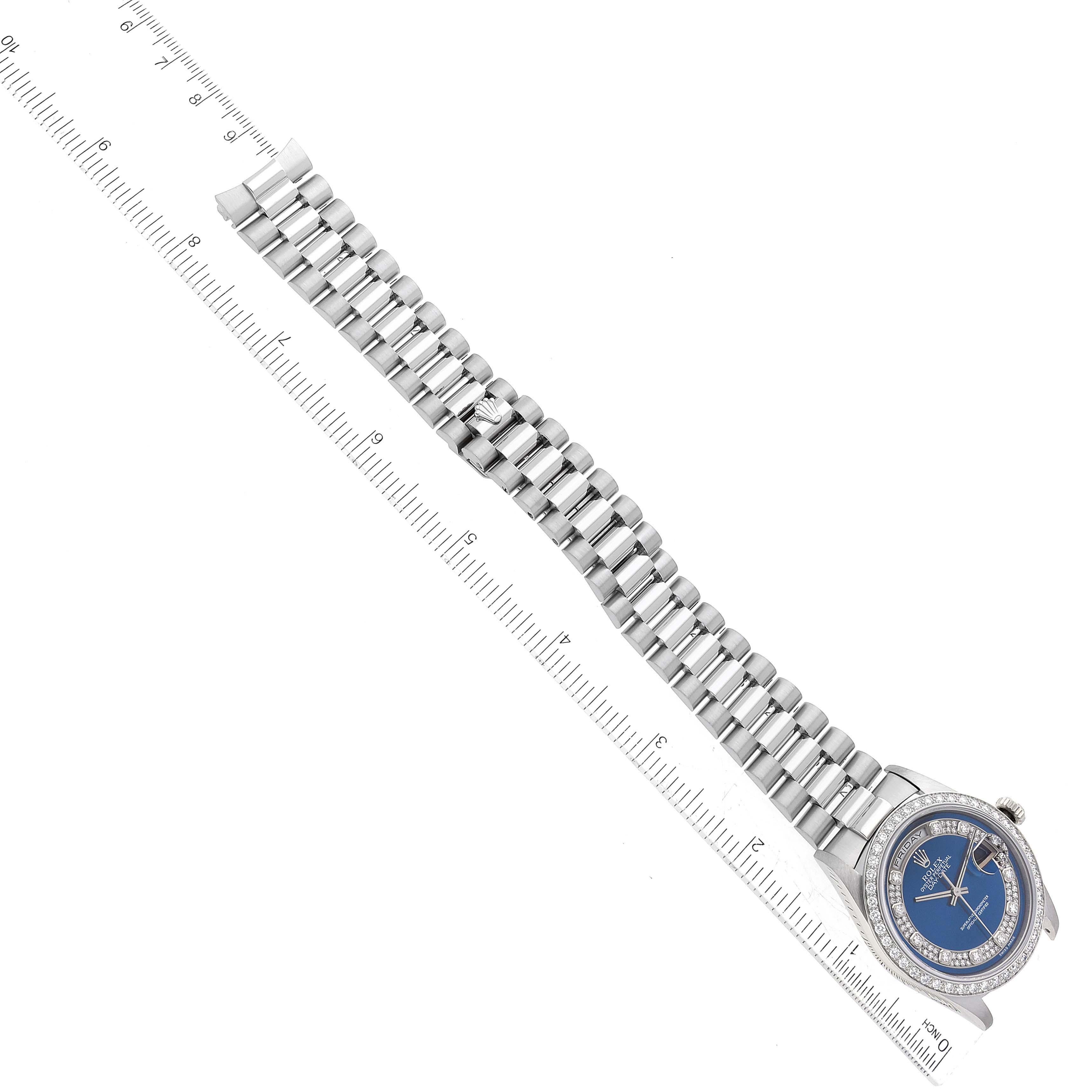 Rolex President Day-Date Platin Blau Myriad Diamant Zifferblatt Herrenuhr 18346 im Angebot 9