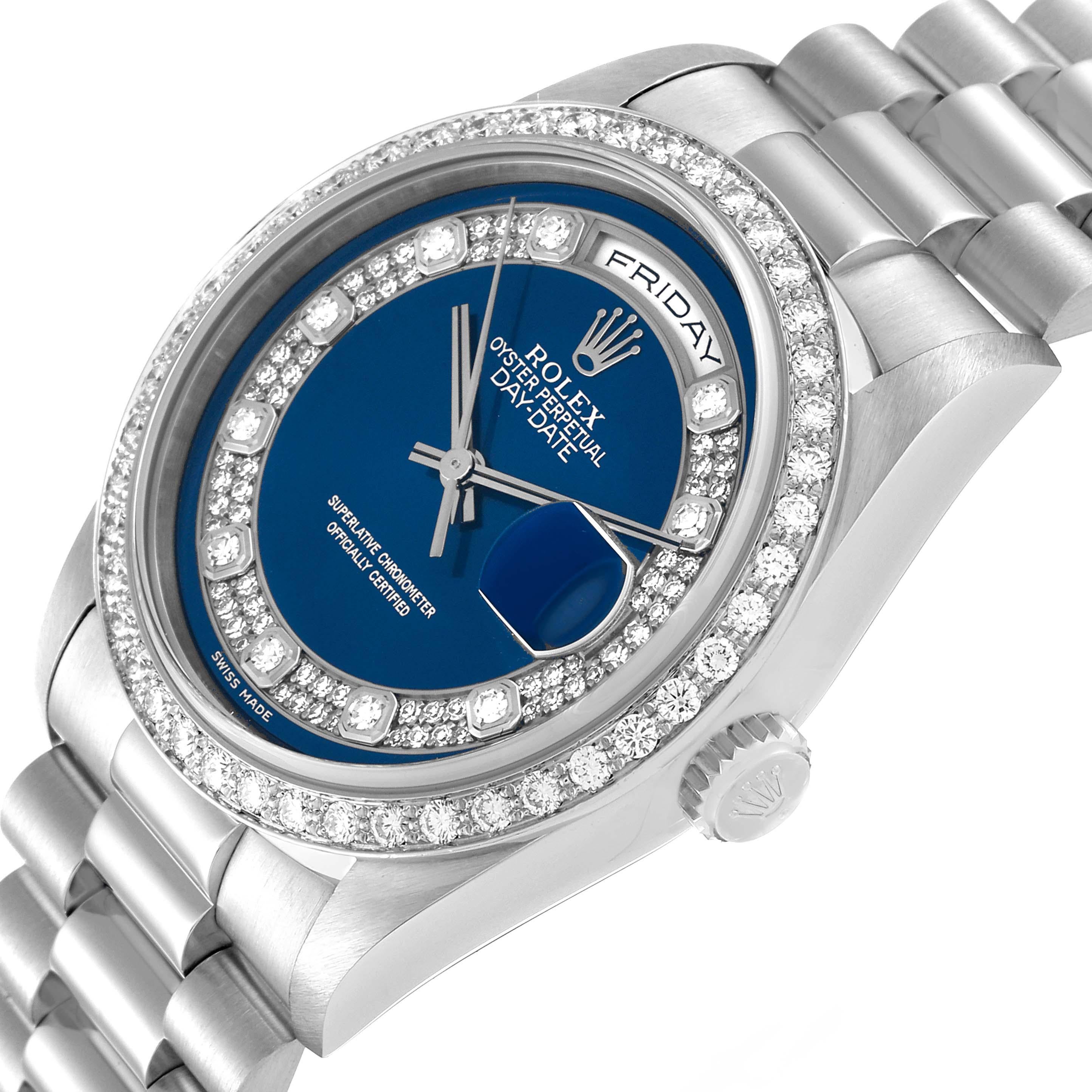 Rolex President Day-Date Platin Blau Myriad Diamant Zifferblatt Herrenuhr 18346 im Angebot 2