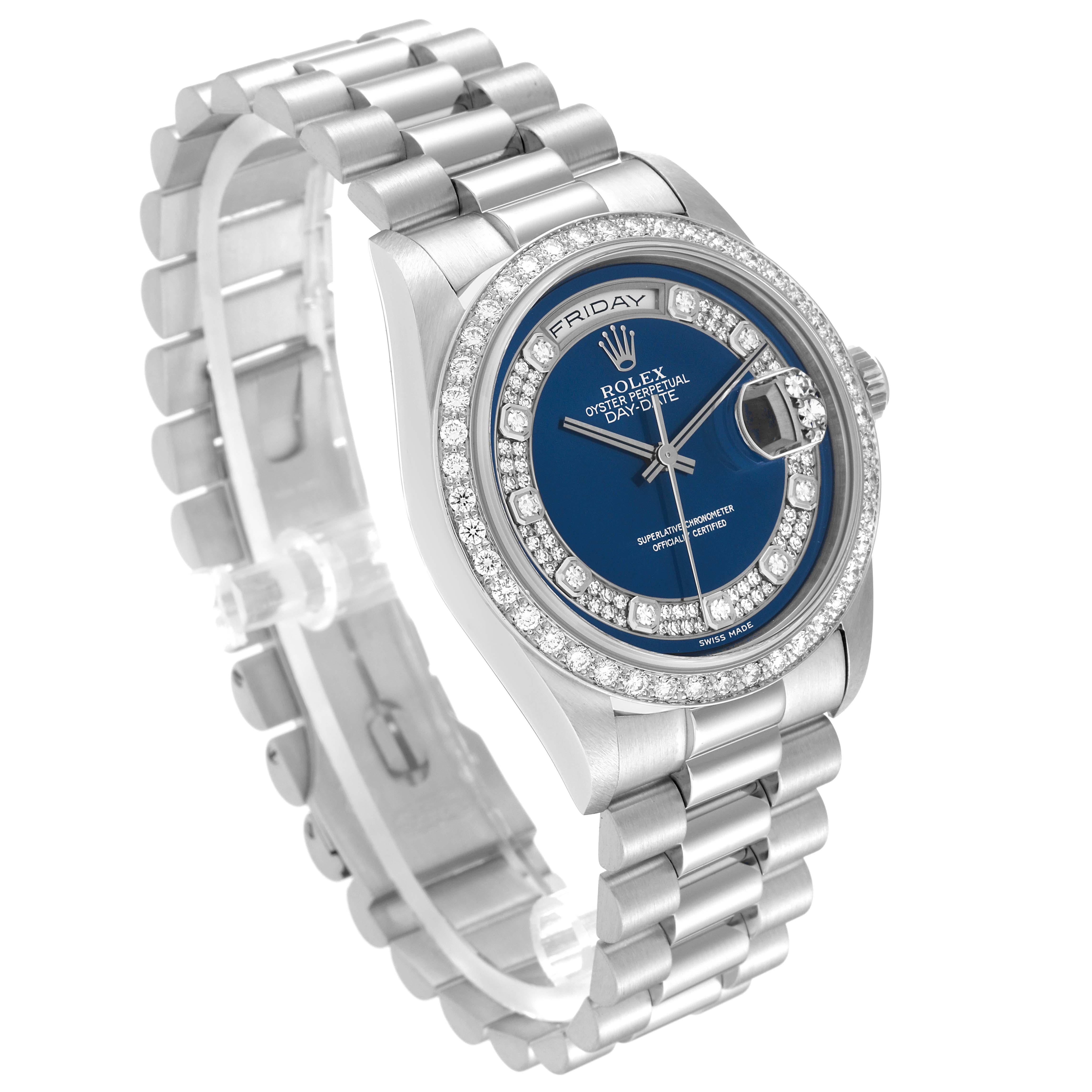Rolex President Day-Date Platinum Blue Myriad Diamond Dial Mens Watch 18346 For Sale 2