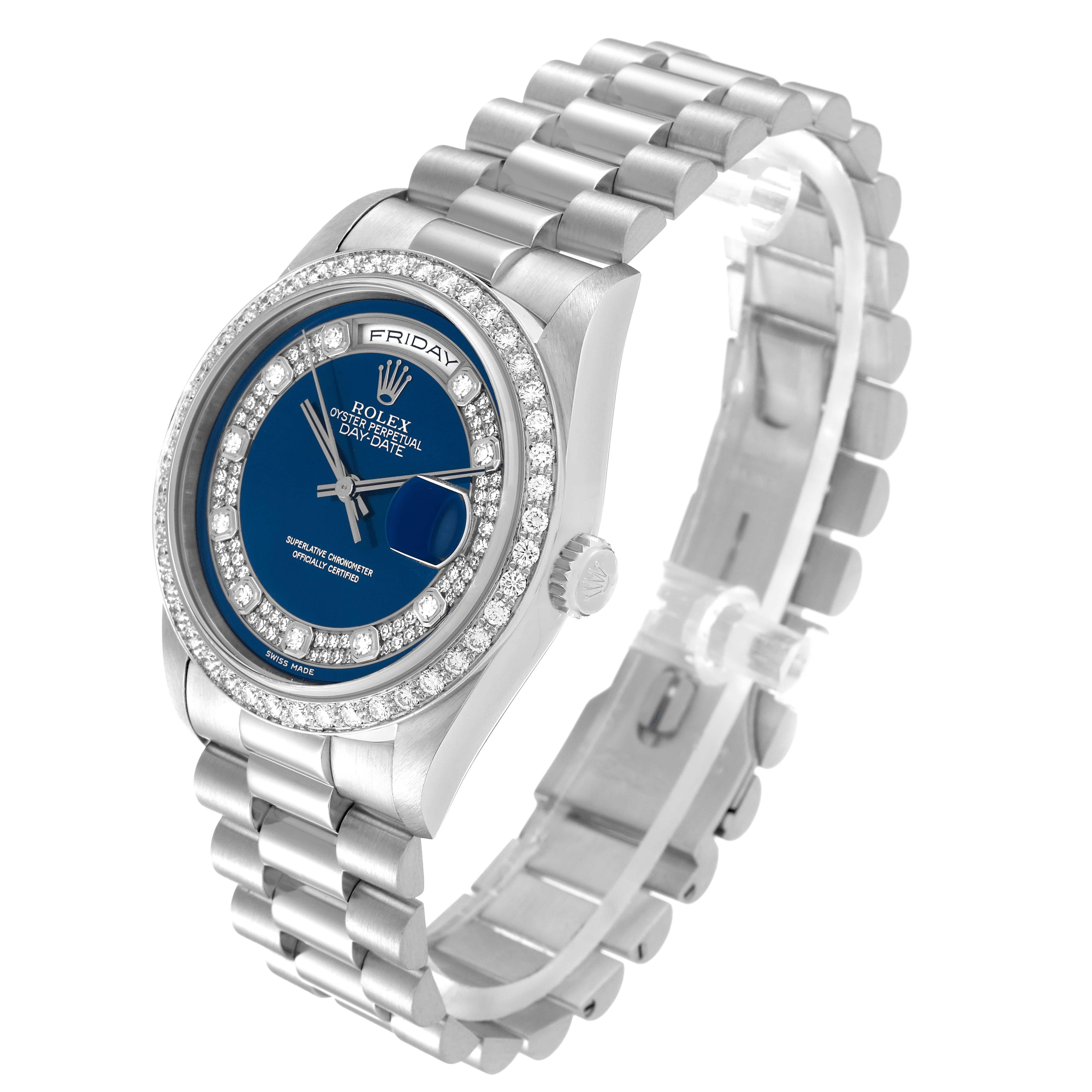 Rolex President Day-Date Platinum Blue Myriad Diamond Dial Mens Watch 18346 For Sale 3