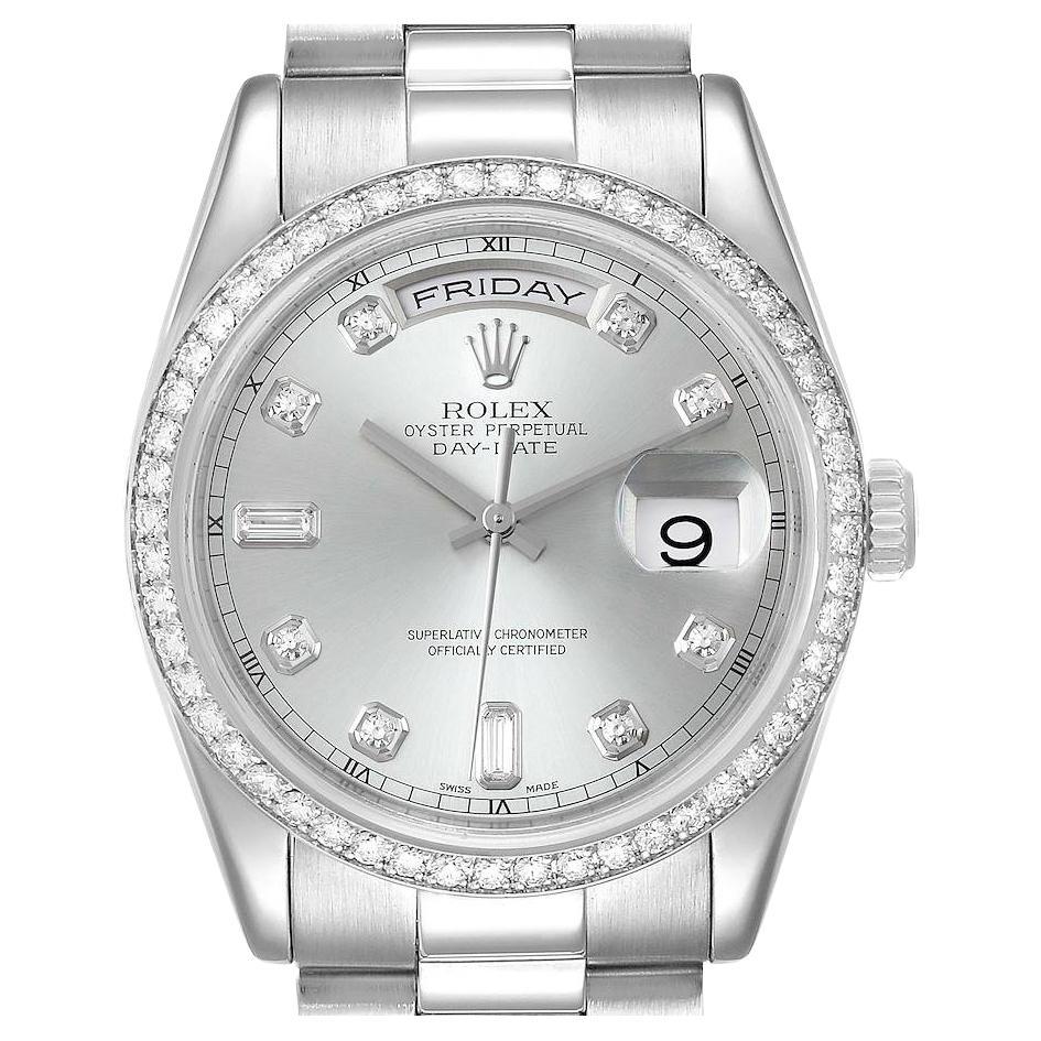 Rolex President Day-Date Platinum Diamond Mens Watch 118346 Box Service Card For Sale