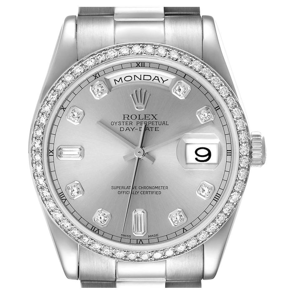 Rolex President Day-Date Platinum Diamond Mens Watch 118346 Box Service Card For Sale