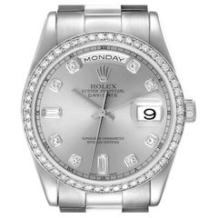 Used Rolex President Day-Date Platinum Diamond Mens Watch 118346 Box Service Card