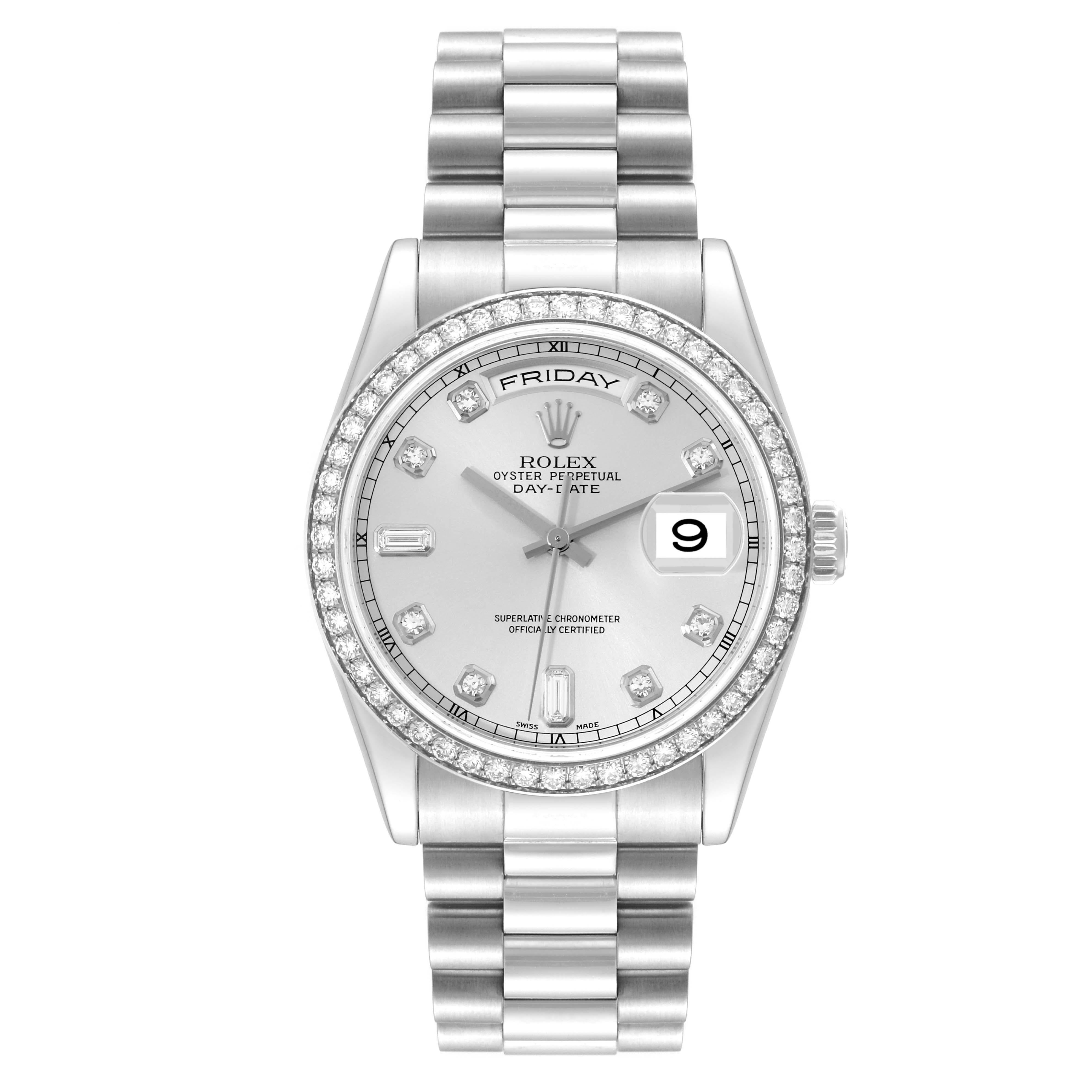 Men's Rolex President Day-Date Platinum Diamond Mens Watch 118346 Papers For Sale
