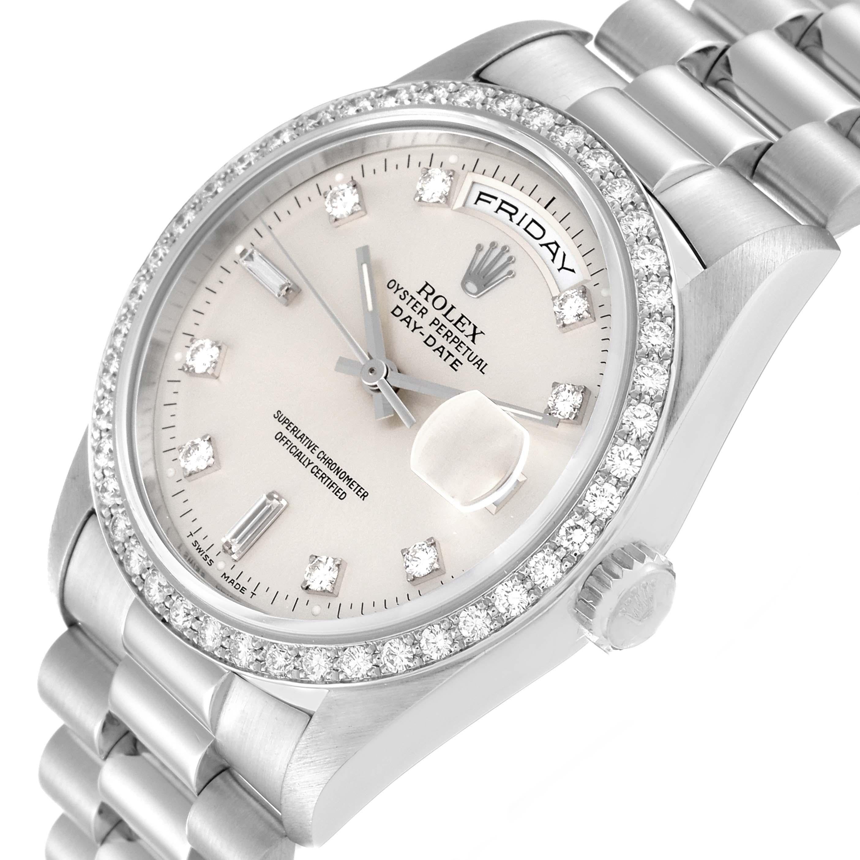 Rolex President Day-Date Platinum Diamond Mens Watch 18346 In Good Condition In Atlanta, GA