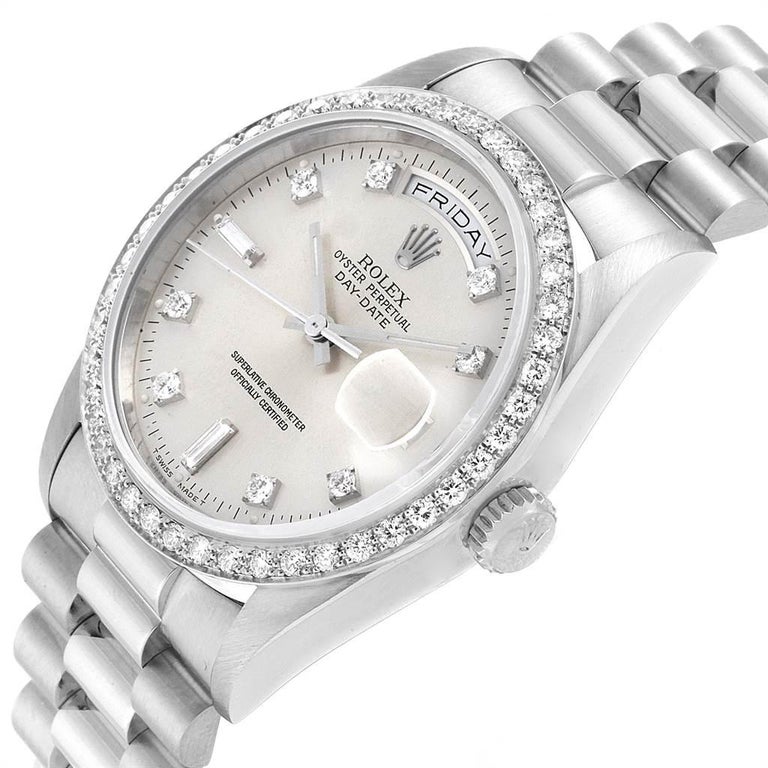 Rolex President DayDate Platinum Diamond Men’s Watch 18346 For Sale at