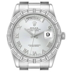 Used Rolex President Day-Date Platinum Ice Blue Dial Diamond Bezel Watch 118366