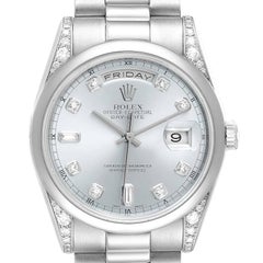 Rolex President Day-Date Platinum Ice Blue Dial Diamond Mens Watch 118296