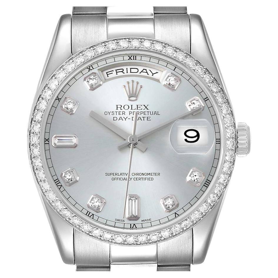 Rolex President Day-Date Platinum Ice Blue Diamond Dial Bezel Mens Watch 118346