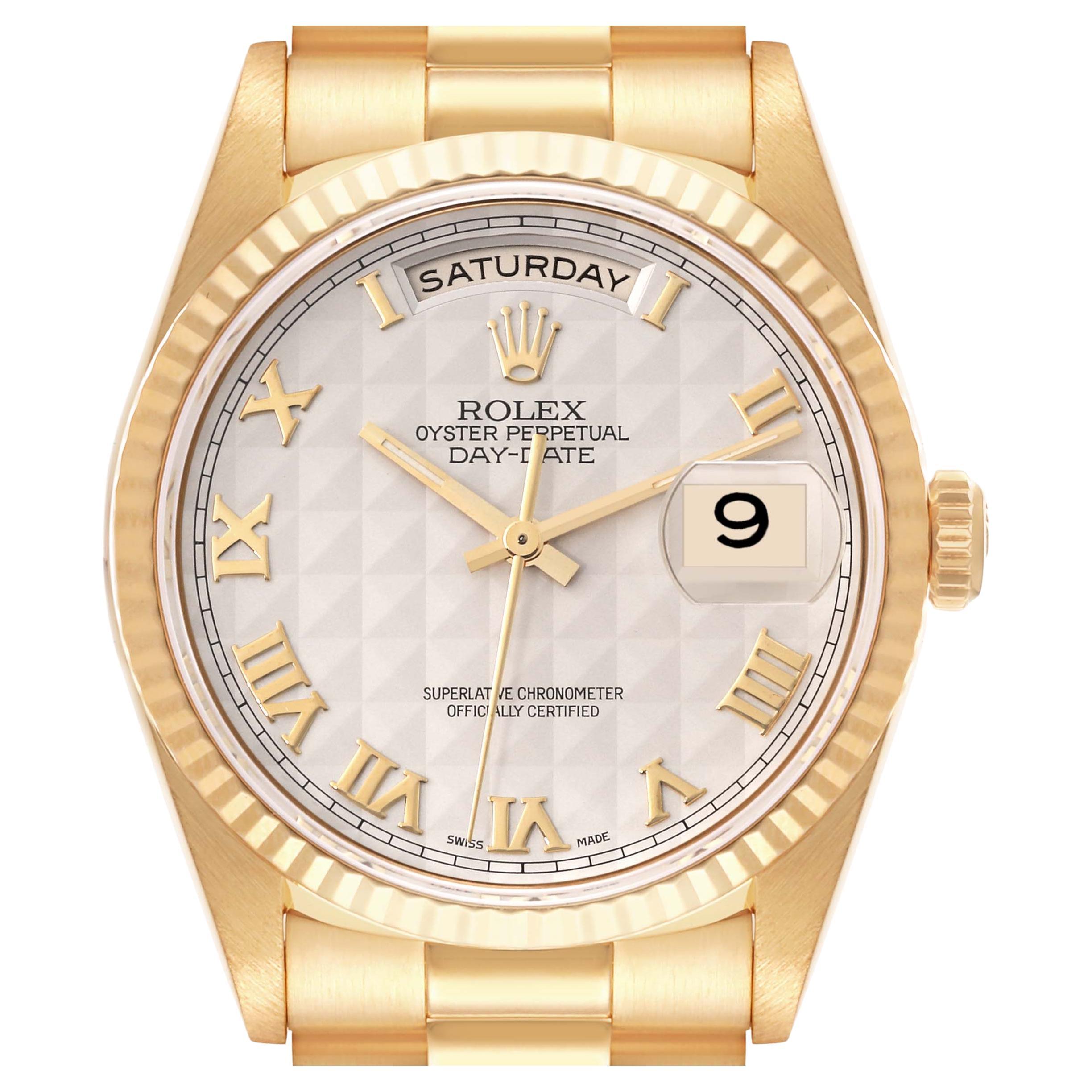 Rolex President Day-Date Pyramid Dial Yellow Gold Mens Watch 18238 Box Papers