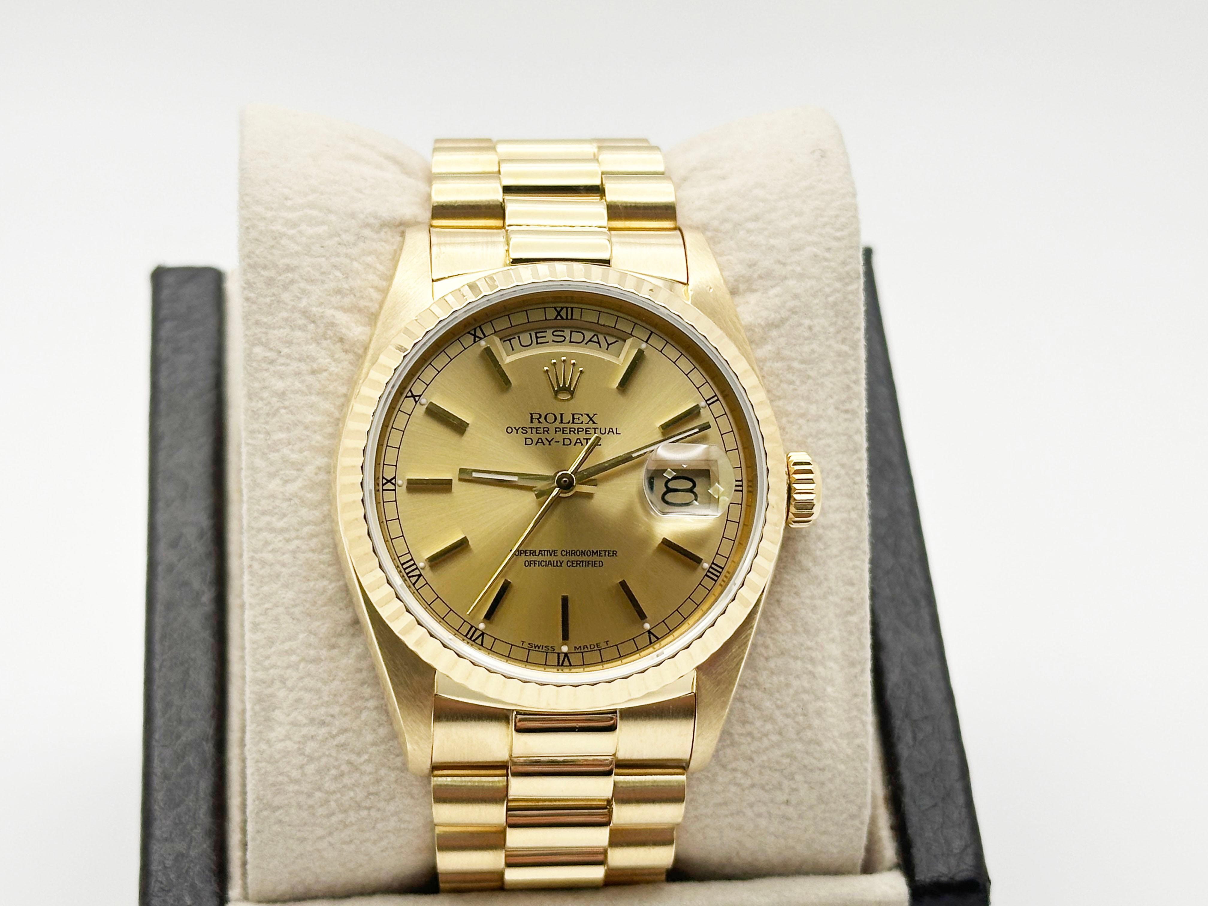 Rolex President Day Date Quickset 18038 36mm Cadran Champagne Or jaune 18K Excellent état - En vente à San Diego, CA