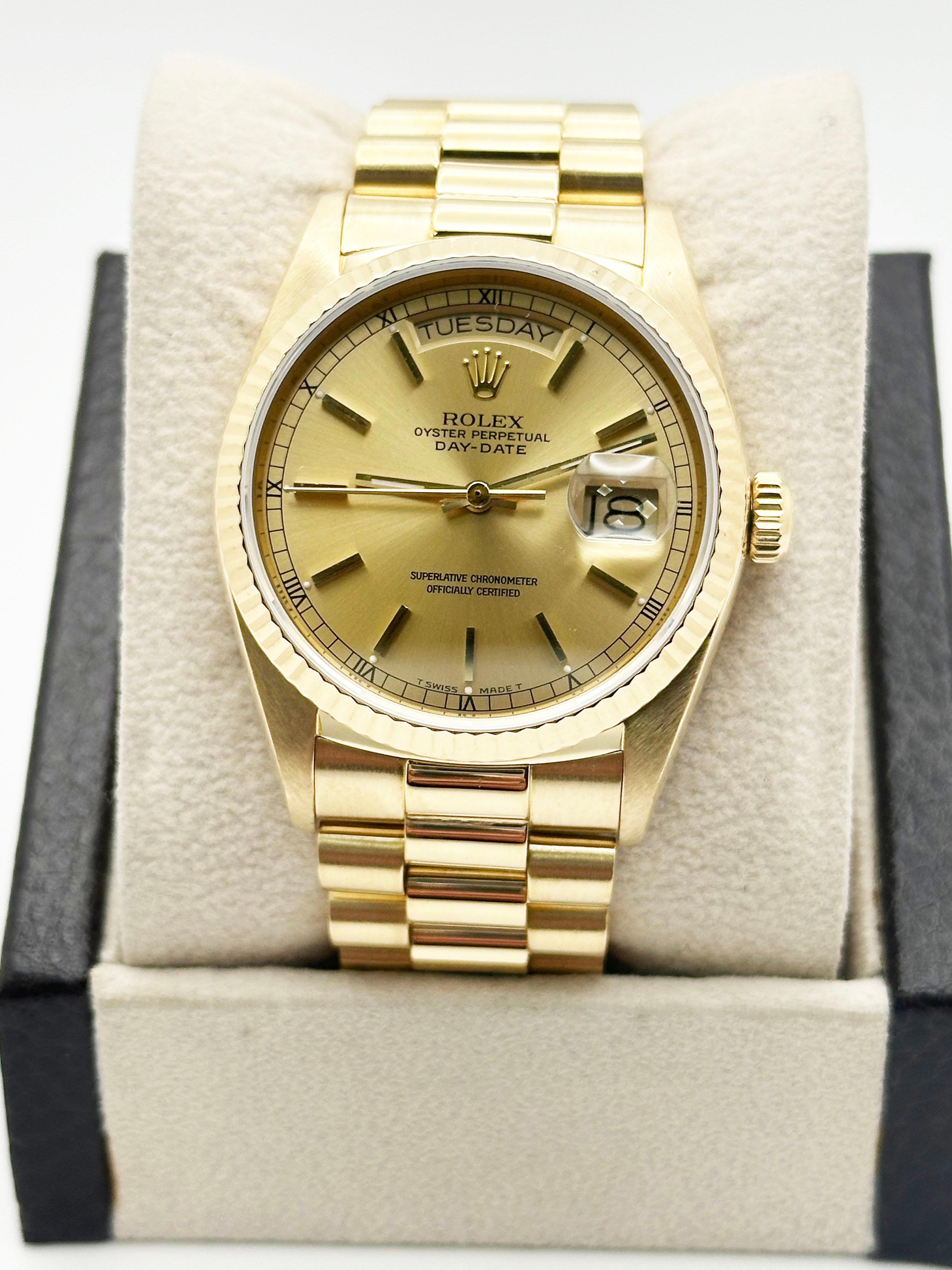 Rolex President Day Date Quickset 18038 36mm Cadran Champagne Or jaune 18K Pour hommes en vente
