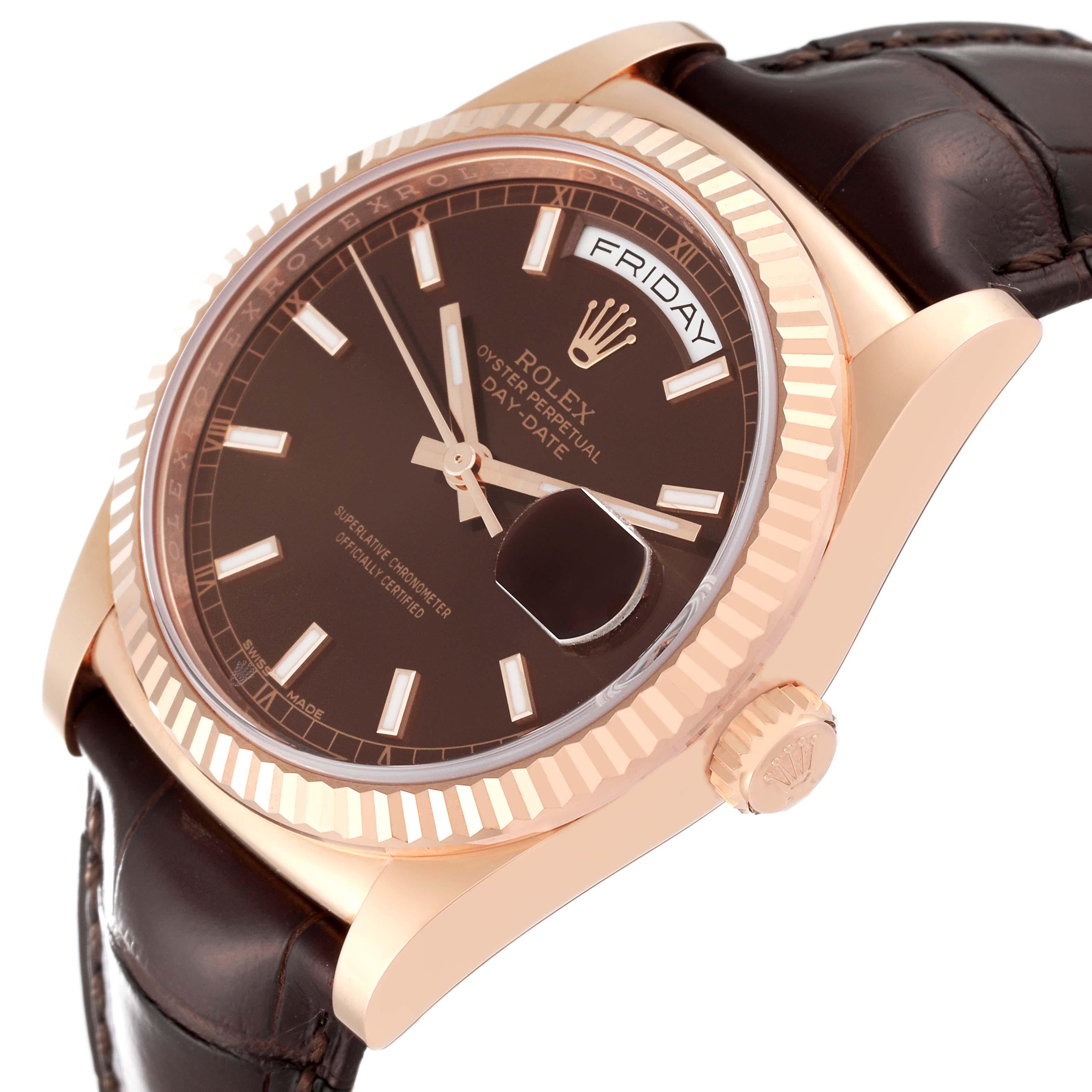 Rolex President Day-Date Rose Gold Chocolate Dial Mens Watch 118135 Box Card en vente 1