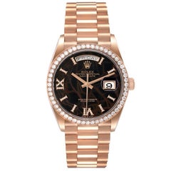 Rolex President Day Date Rose Gold Eisenkiesel Stone Diamond Mens Watch 128345