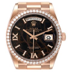 Rolex President Day Date Rose Gold Eisenkiesel Stone Diamond Mens Watch 128345