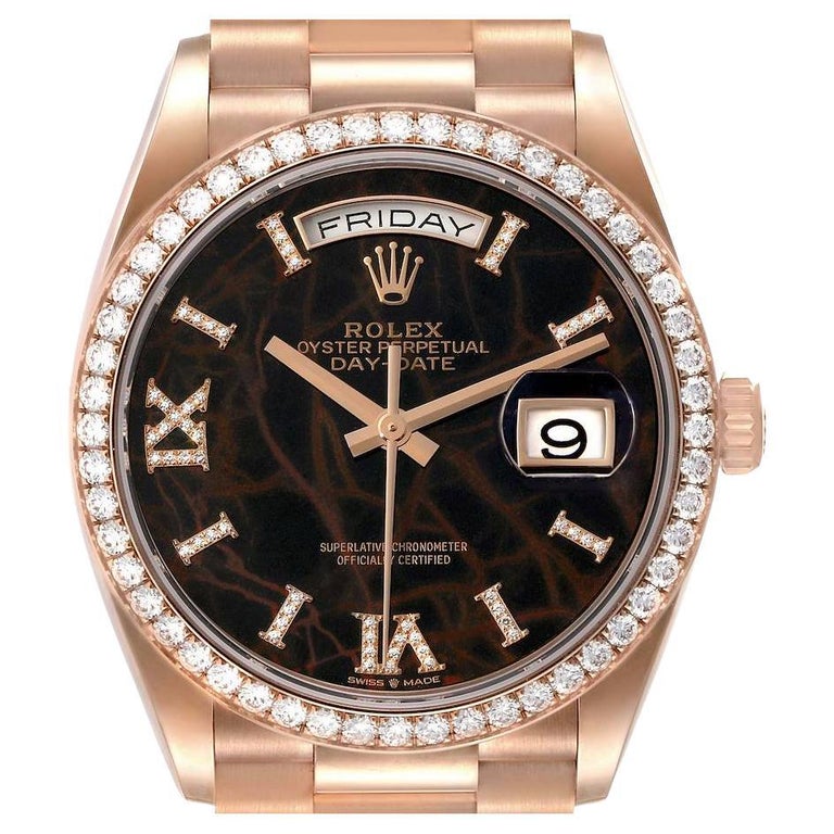 Rolex President Day Date Rose Gold Eisenkiesel Stone Diamond Mens Watch 128345 For Sale at 1stDibs
