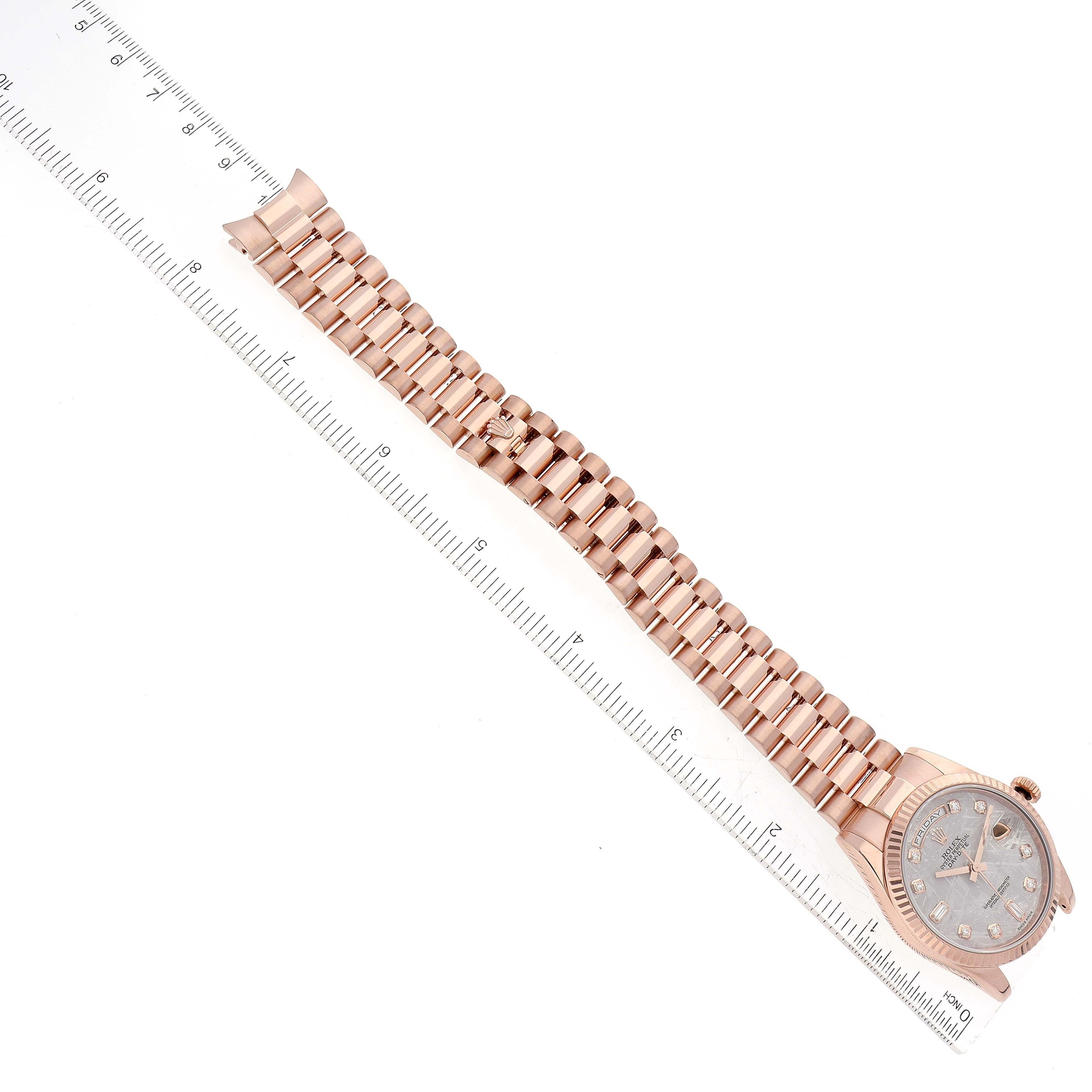 Rolex President Day-Date Rose Gold Meteorite Diamond Dial Mens Watch 118235 For Sale 8