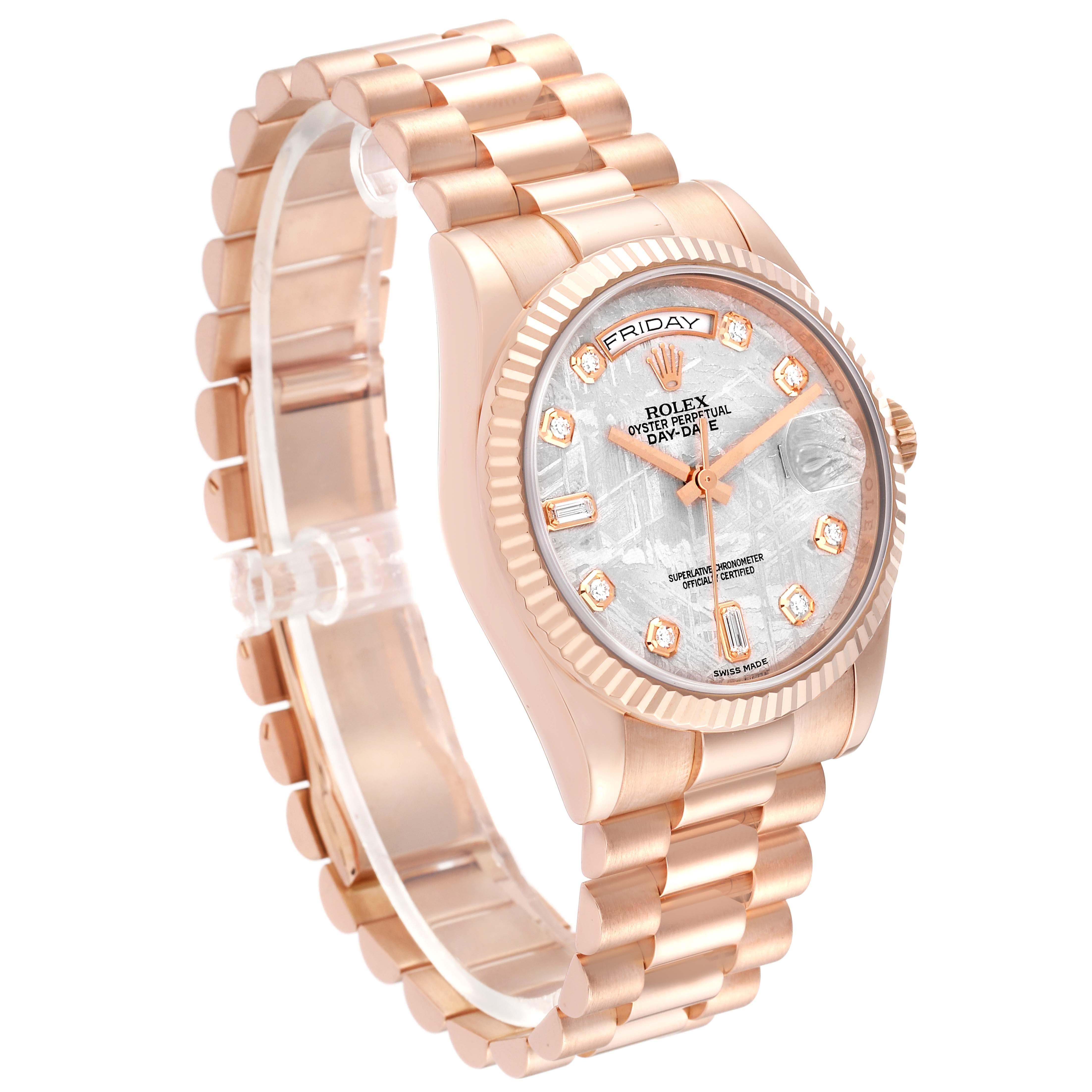Rolex President Day-Date Rose Gold Meteorite Diamond Dial Mens Watch 118235 For Sale 1