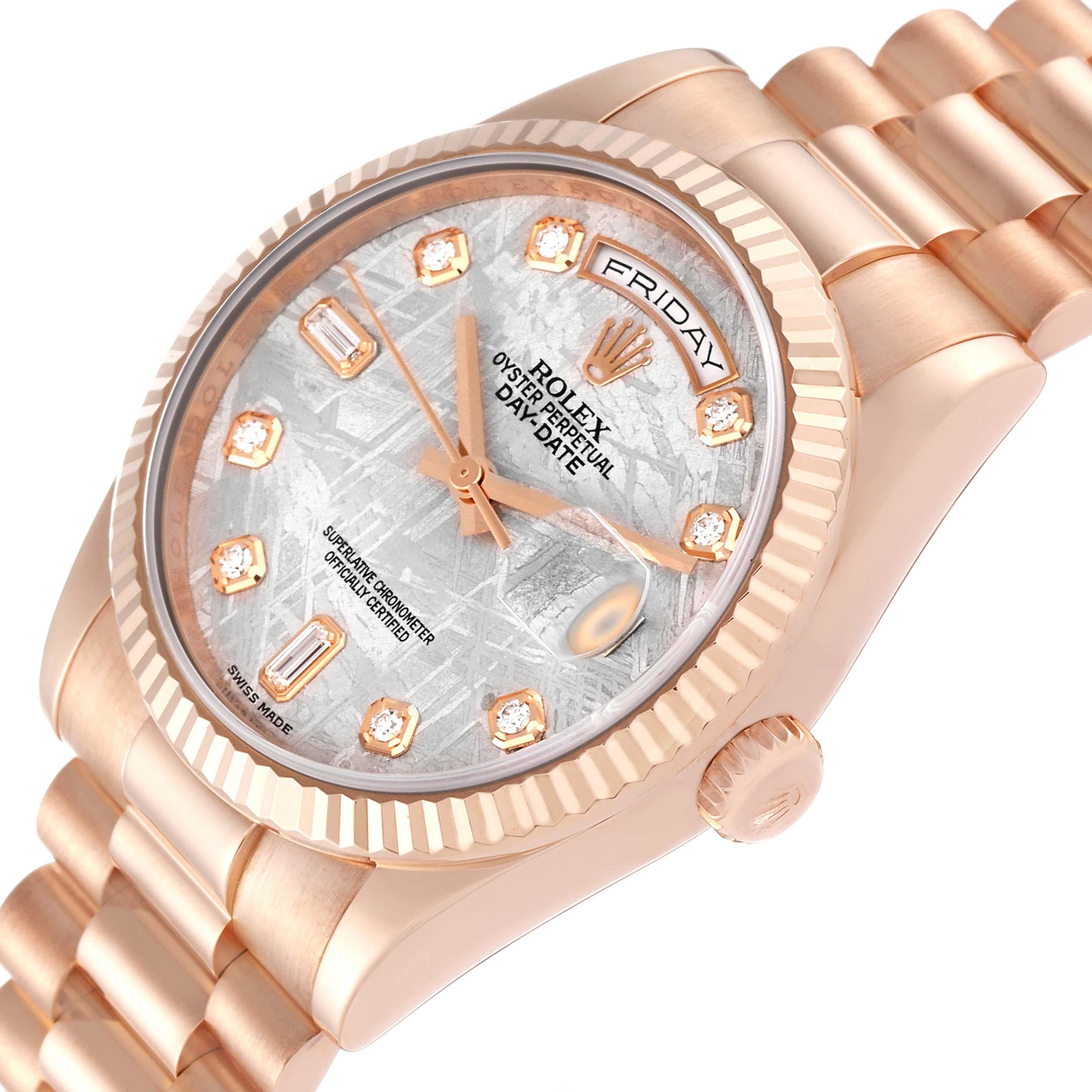 Rolex President Day-Date Rose Gold Meteorite Diamond Dial Mens Watch 118235 For Sale 4