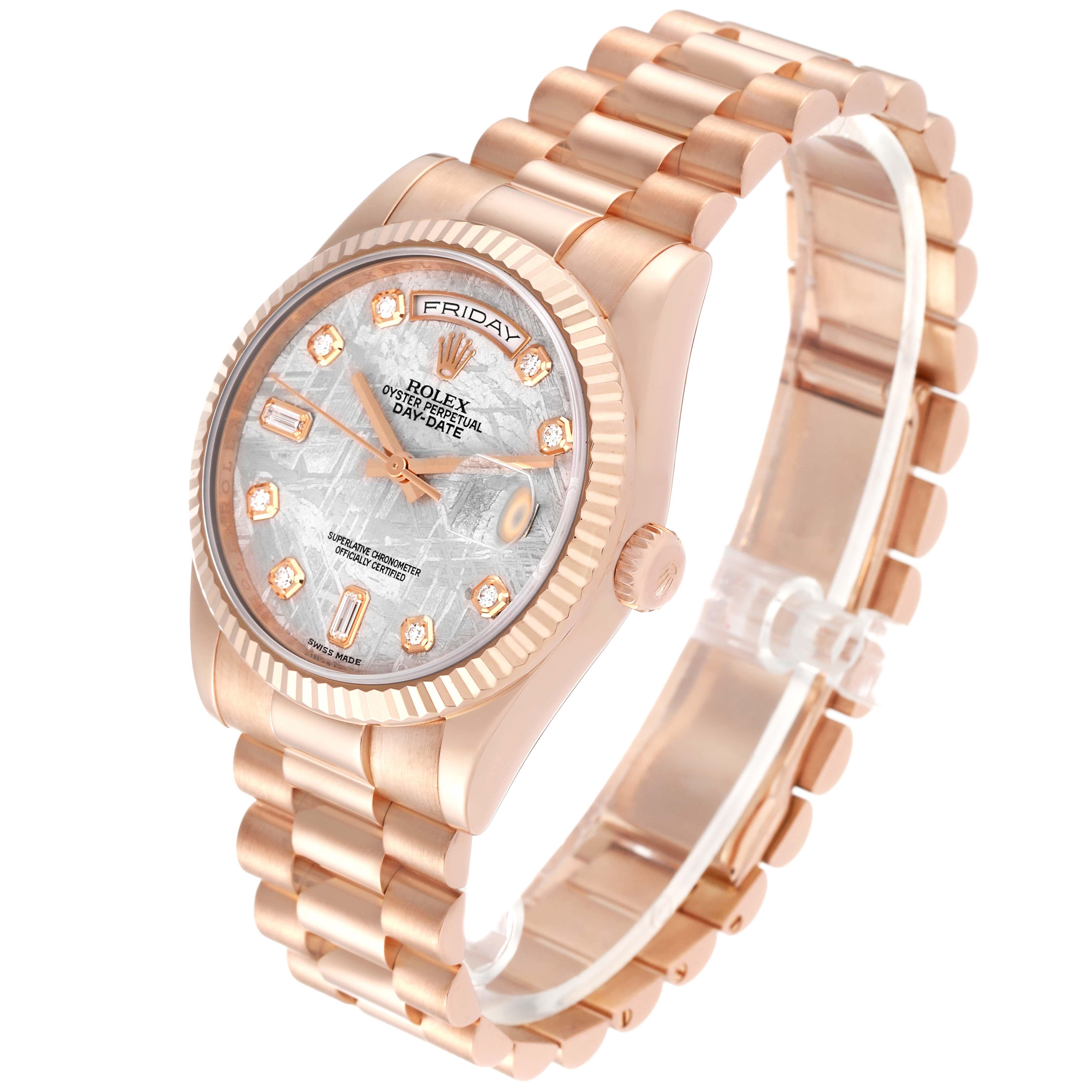 Rolex President Day-Date Rose Gold Meteorite Diamond Dial Mens Watch 118235 For Sale 5