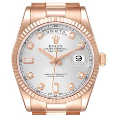 Rolex President Day-Date Rose Gold Silver Diamond Dial Mens Watch 118235