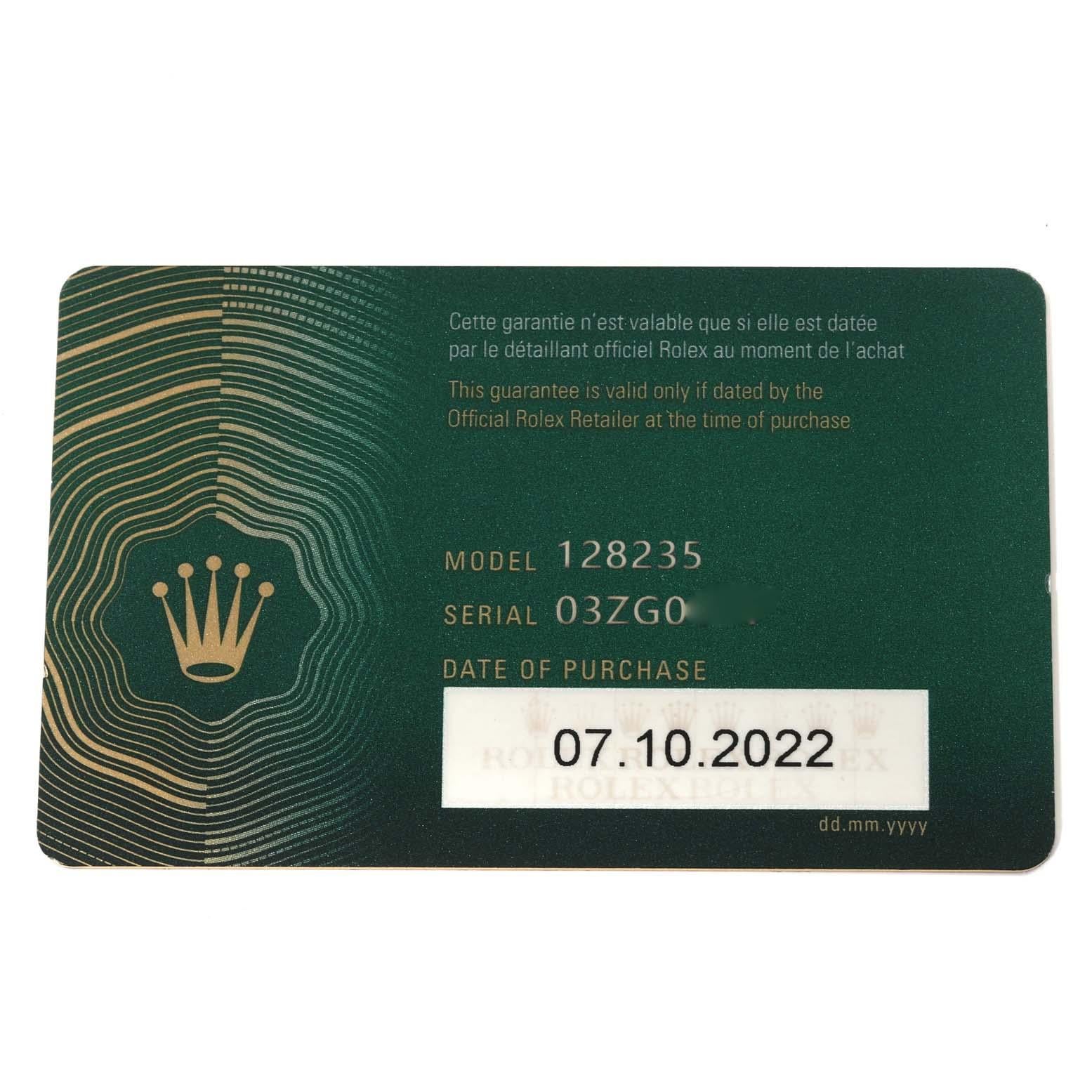 Rolex President Day-Date Roségold Weißes Zifferblatt Herrenuhr 128235 Box Card im Angebot 8
