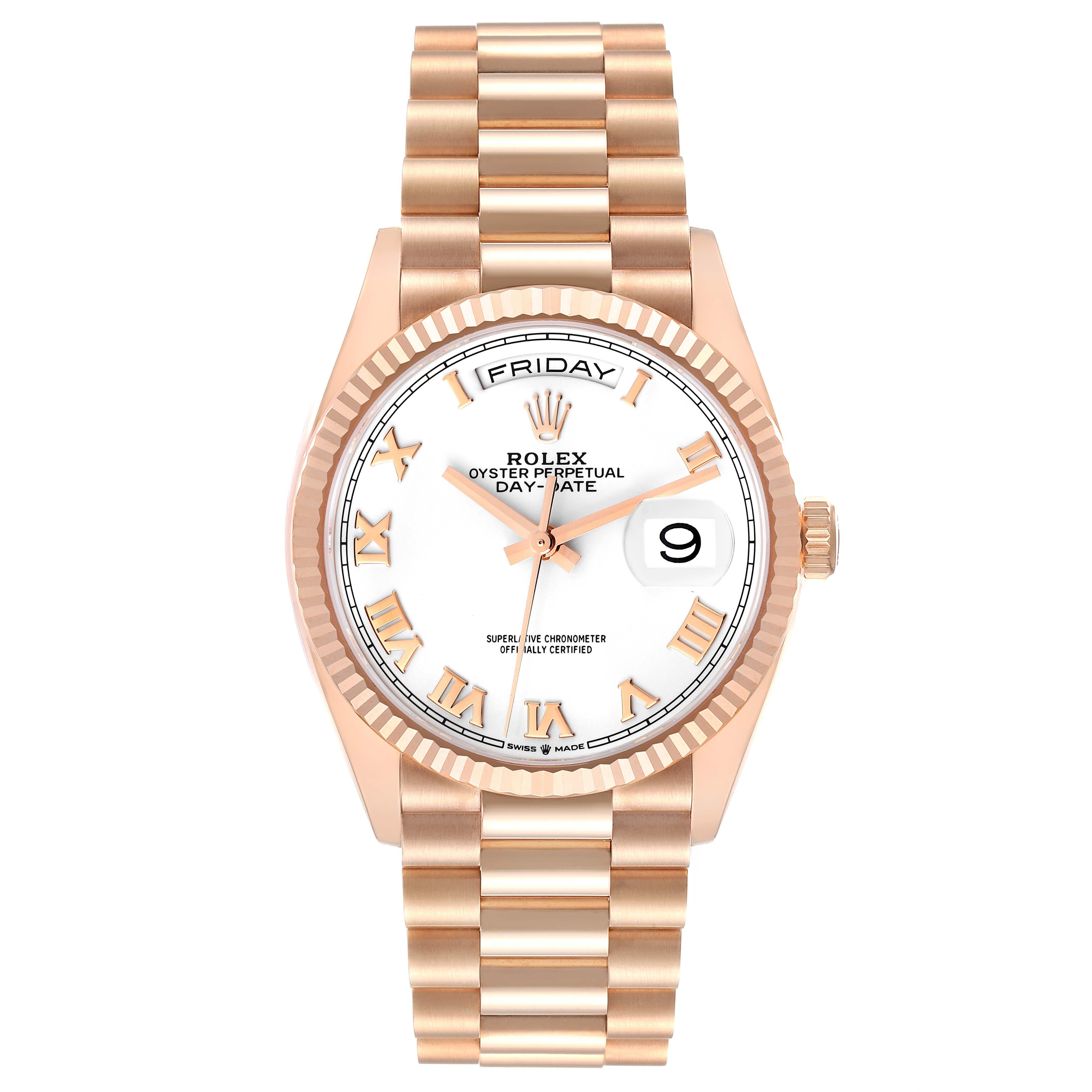 Rolex President Day-Date Rose Gold White Dial Mens Watch 128235 Box Card For Sale 2