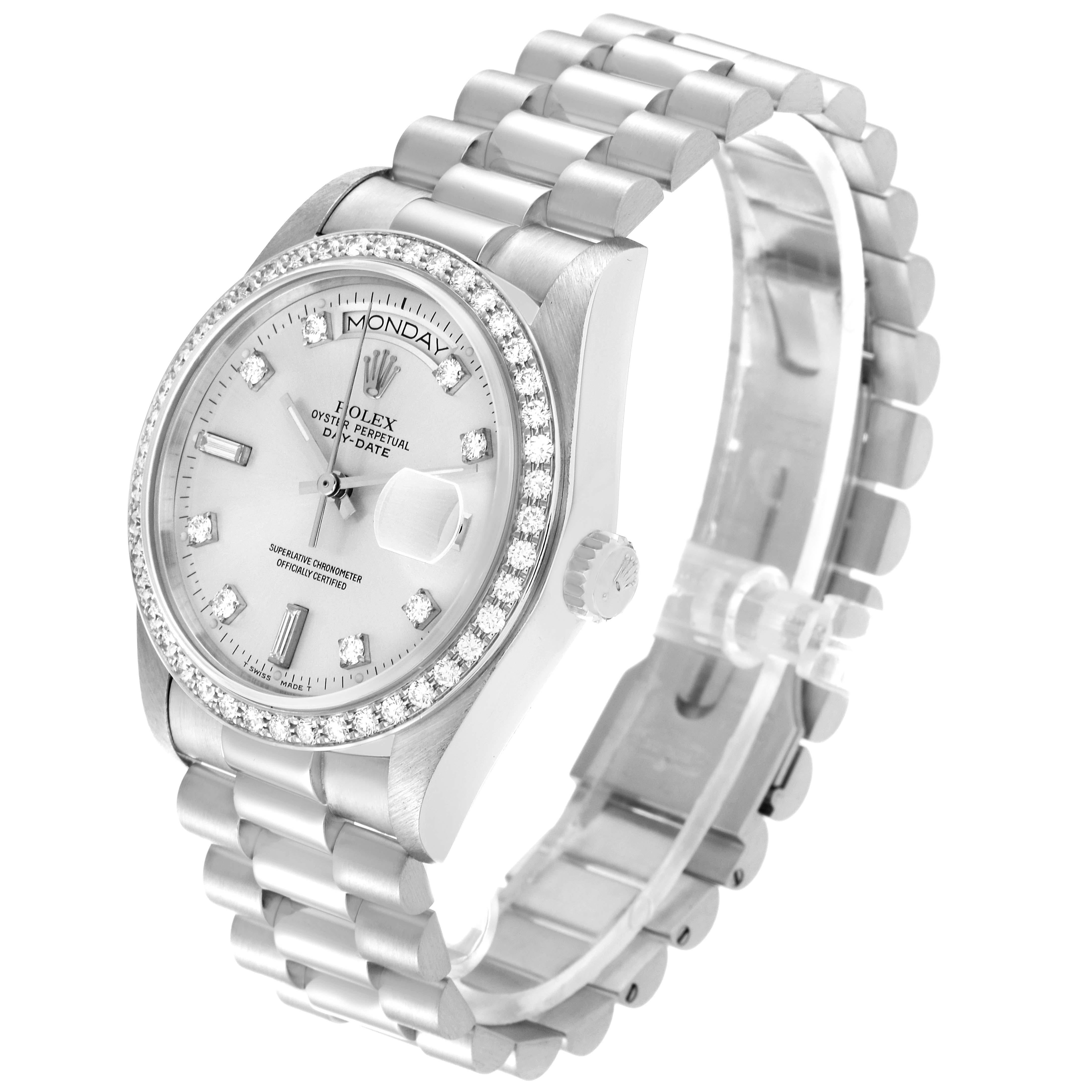 Rolex President Day-Date Silver Dial Platinum Diamond Mens Watch 18046 For Sale 2
