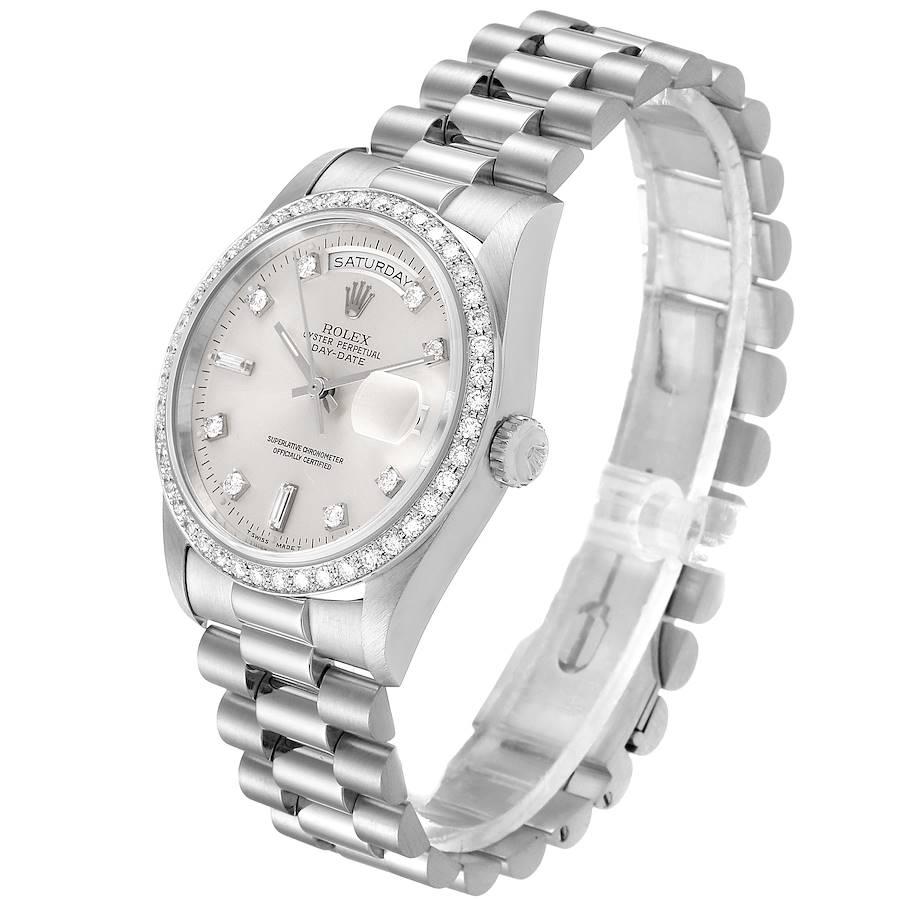Rolex President Day-Date Silver Dial Platinum Diamond Men's Watch 18346 Box For Sale 1