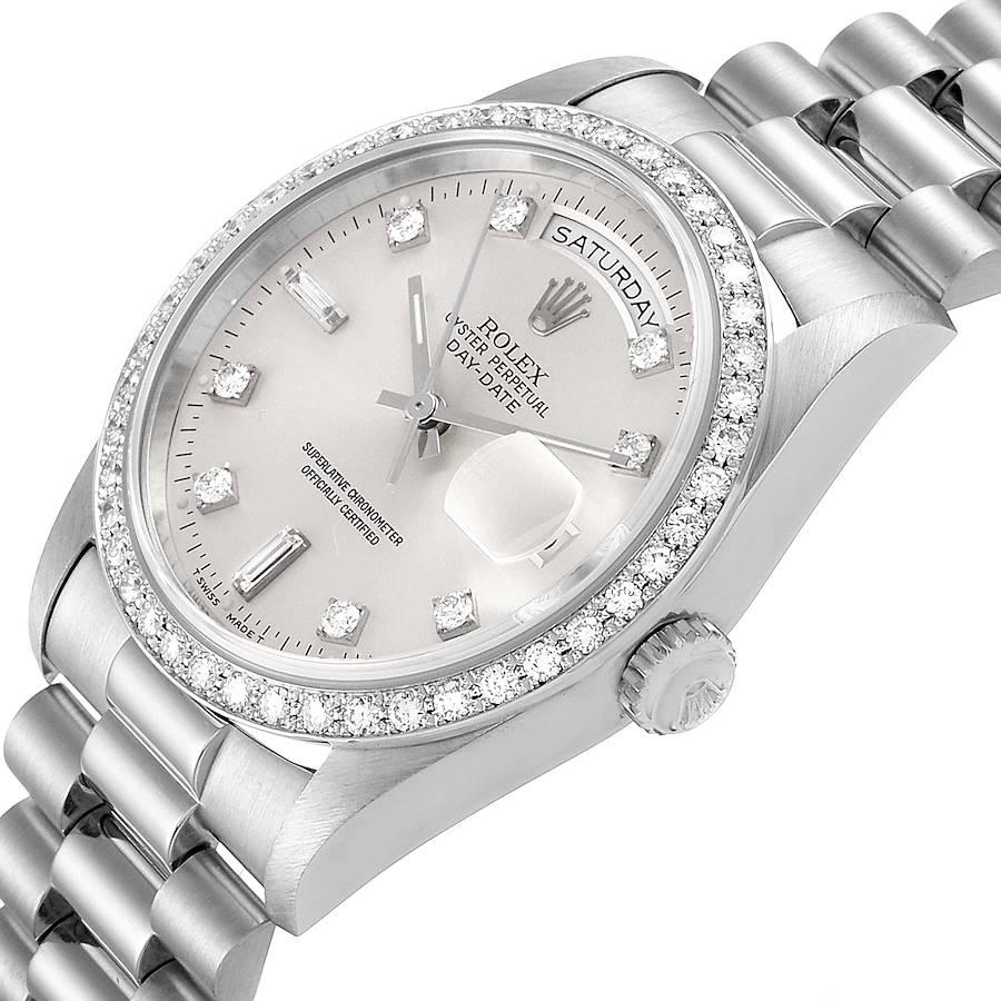Rolex President Day-Date Silver Dial Platinum Diamond Men's Watch 18346 Box For Sale 2