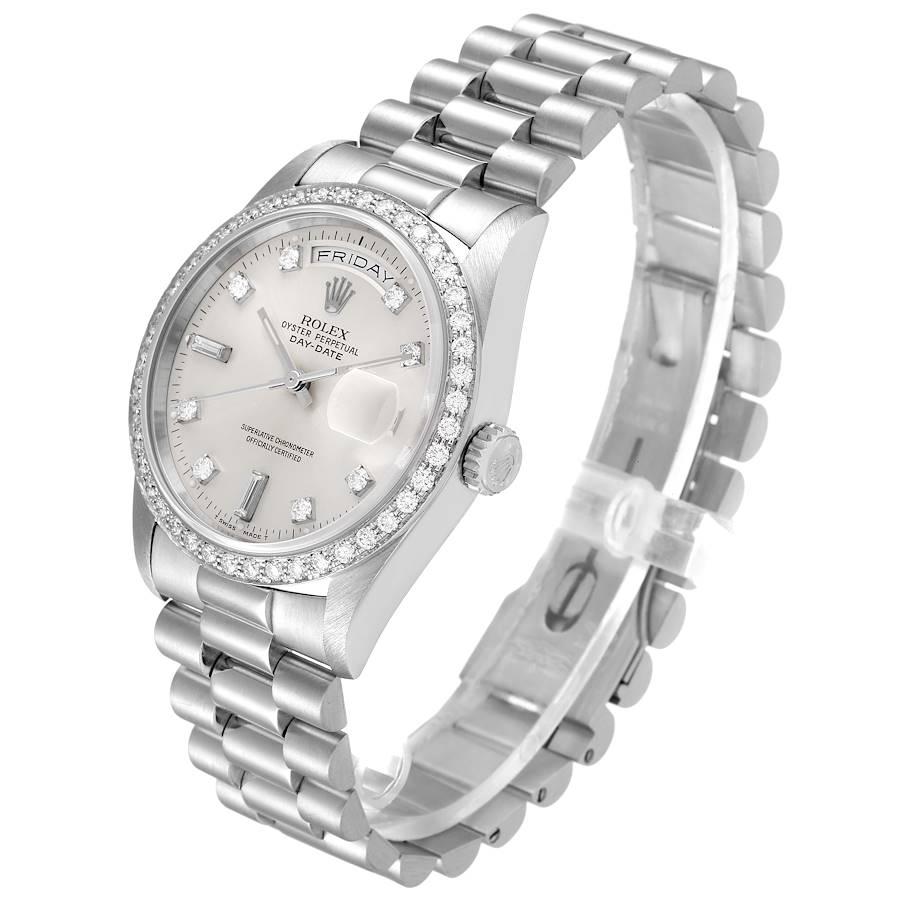 Men's Rolex President Day-Date Silver Dial Platinum Diamond Mens Watch 18346 For Sale