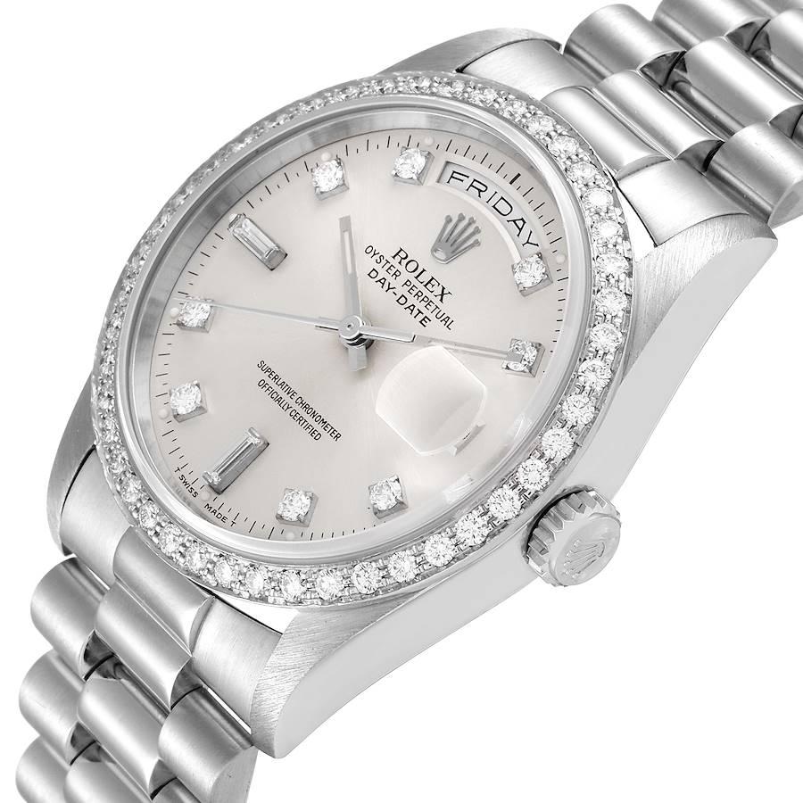 Rolex President Day-Date Silver Dial Platinum Diamond Mens Watch 18346 For Sale 1