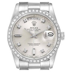Rolex President Day-Date Silver Dial Platinum Diamond Mens Watch 18346