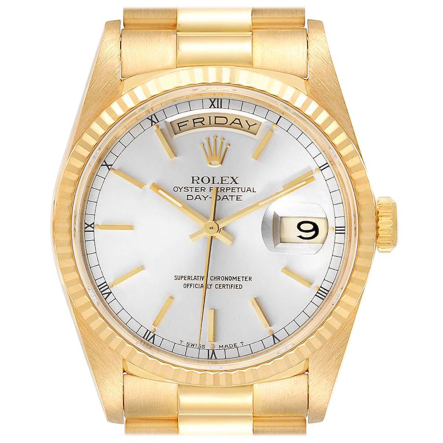 Rolex President Day-Date Silver Dial Yellow Gold Men's Watch 18238 For Sale