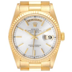 Rolex President Day-Date Silver Dial Yellow Gold Men's Watch 18238