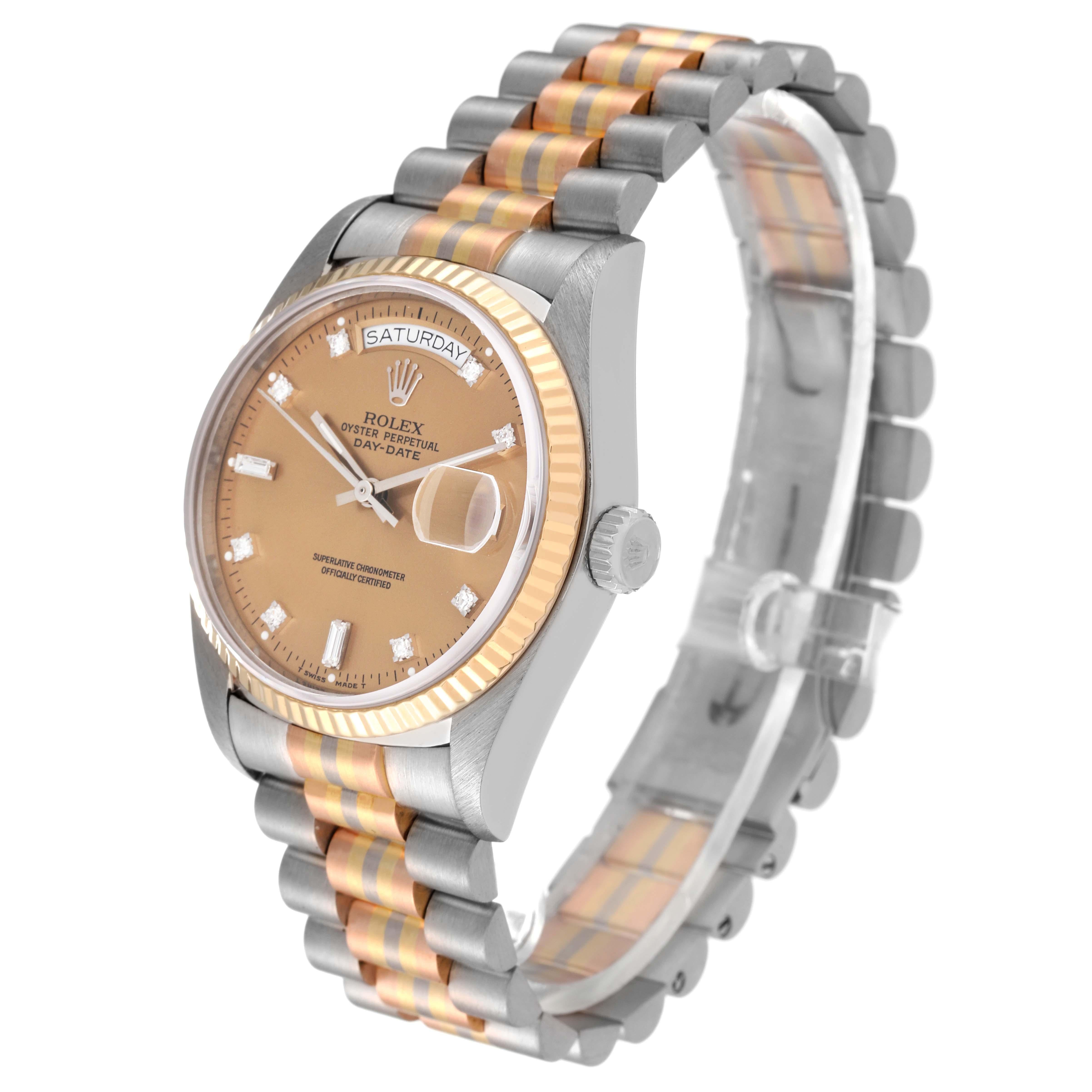 Rolex President Day-Date Tridor White Yellow Rose Gold Diamond Mens Watch 18039 Pour hommes en vente